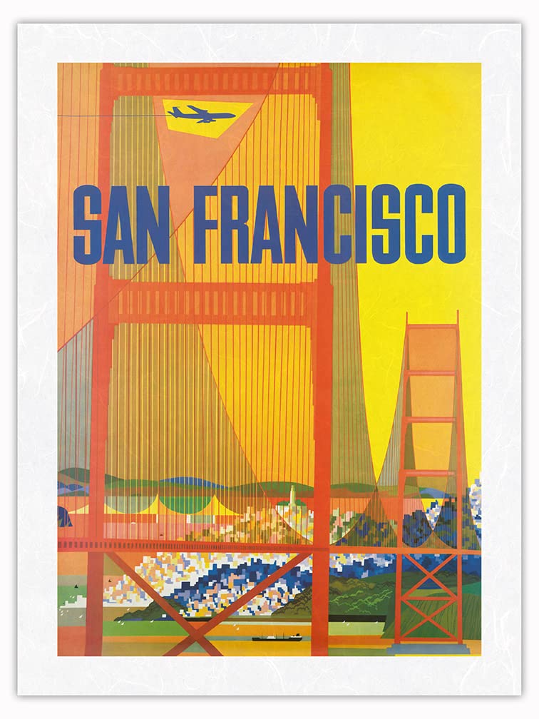 Vintage Golden Gate Bridge Travel Poster by David Klein c.1950s - Premium Unryu Rice Paper Art Print 18x24 inches - San Francisco California Wall Decor for Home Office & Retro Travel Theme Rooms