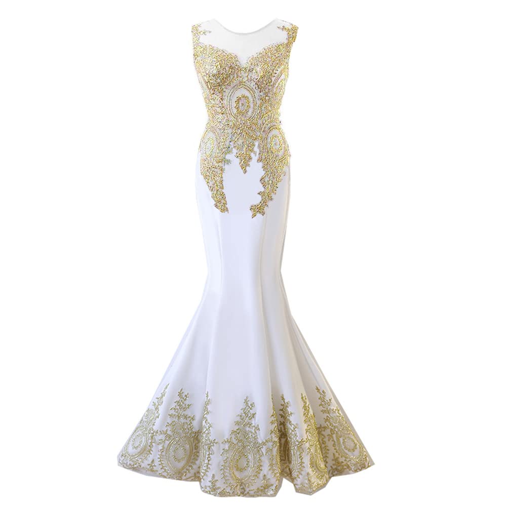 Elegant Gold Lace Mermaid Evening Dress for Women - Sexy Sheer Corset Prom Gown for Formal Occasions | Perfect for Weddings, Galas, and Special Events
