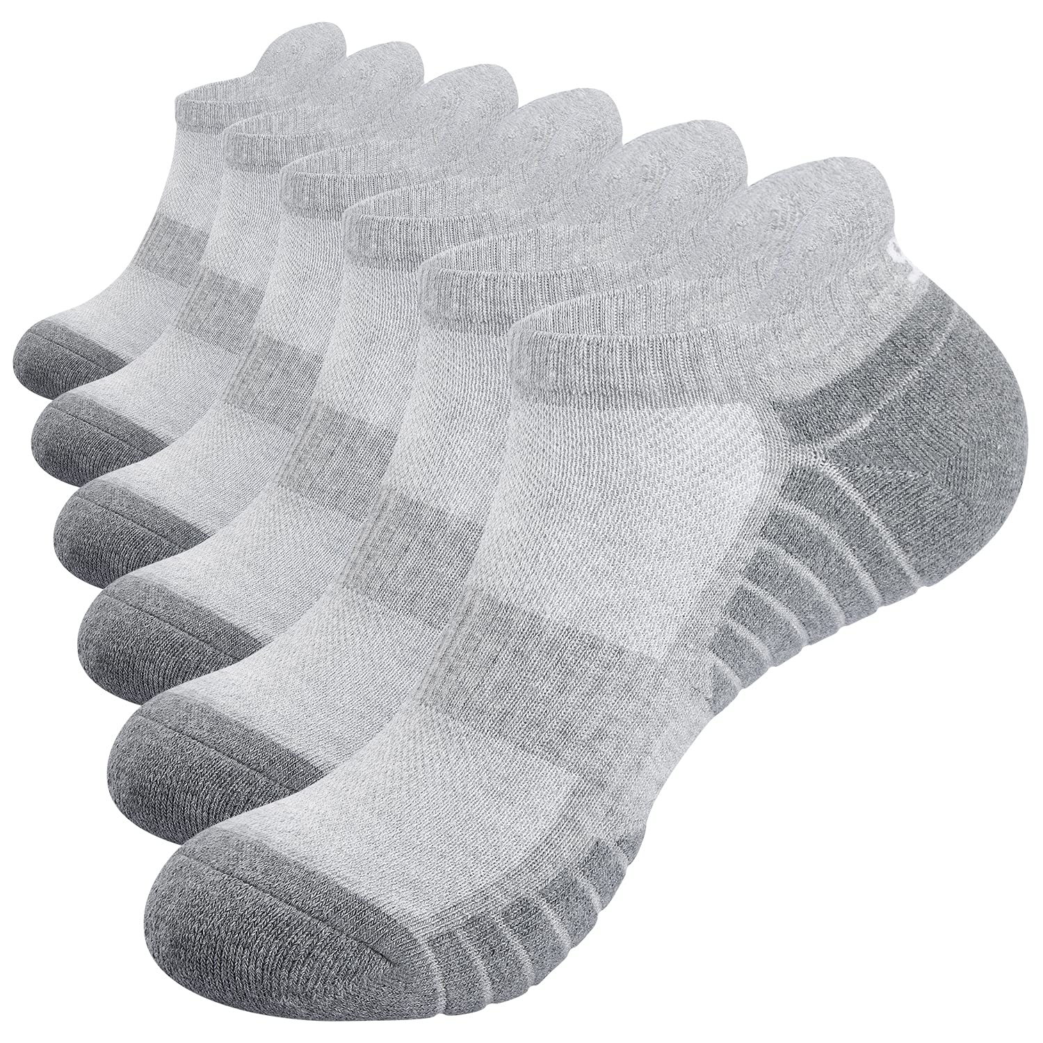 TANSTC Men's Athletic Running Socks - 6 Pairs Anti-Blister Cushioned Breathable Cotton Ankle Socks for Sports, Workout & Daily Wear