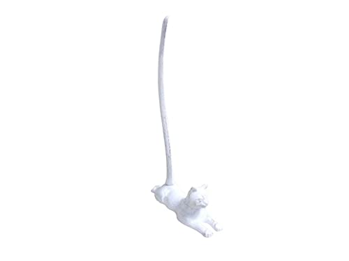 Handcrafted Nautical Decor Whitewashed Cast Iron Sitting Cat Kitchen Paper Towel Holder 19