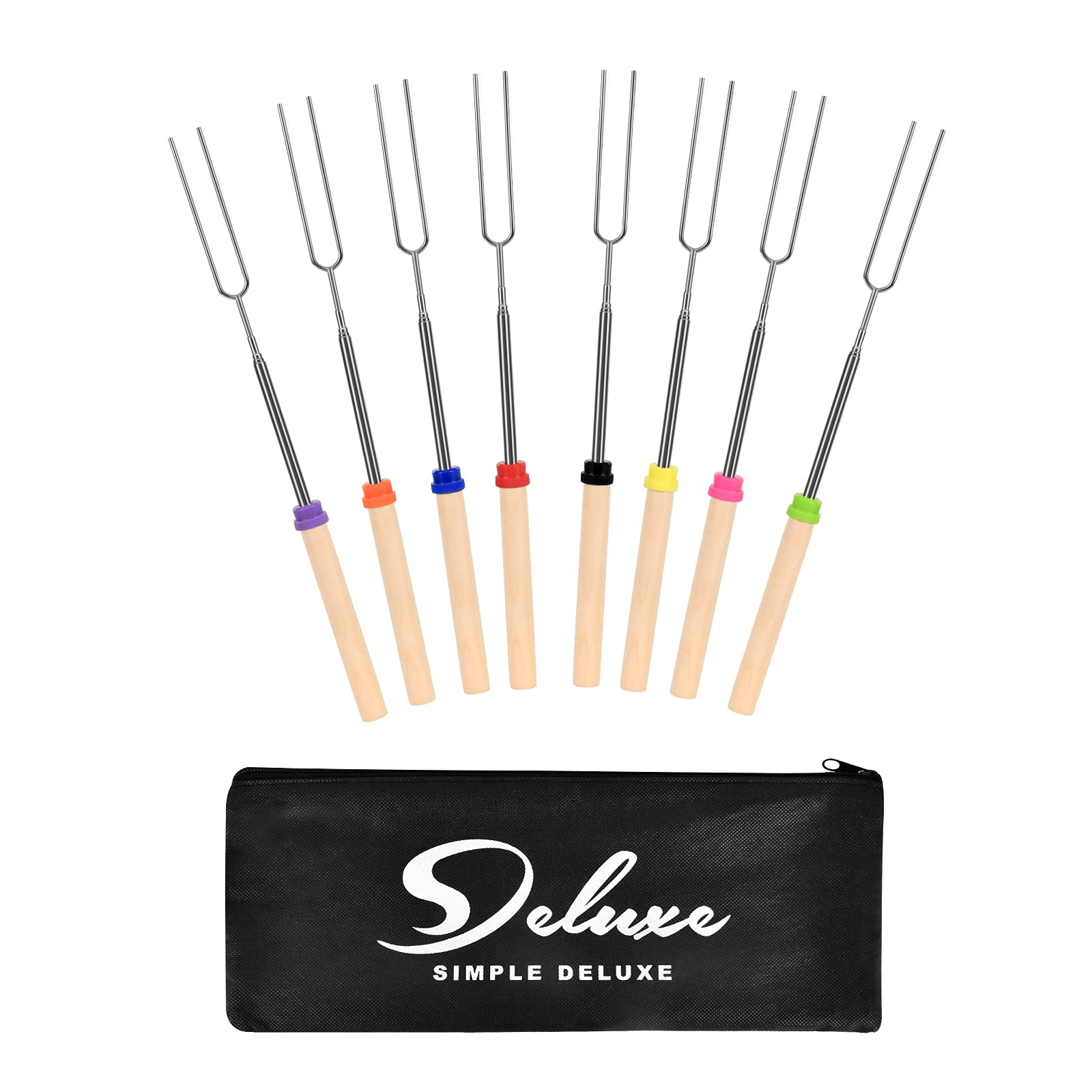 **Premium 32-Inch Extendable Marshmallow Roasting Sticks with Wooden Handle – 8-Pack Telescopic Skewers for Campfire, Stove & Outdoor Cooking – Perfect for S'mores, BBQ & Family Camping Trips**