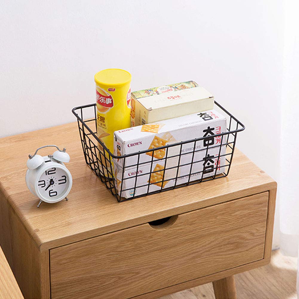 2-Pack Black Metal Wire Storage Baskets with Handles - Versatile Organizer for Kitchen Pantry, Home Office, Bathroom, Laundry Room & Bedroom Storage | Perfect for Organizing Food, Papers, Towels & Household Items