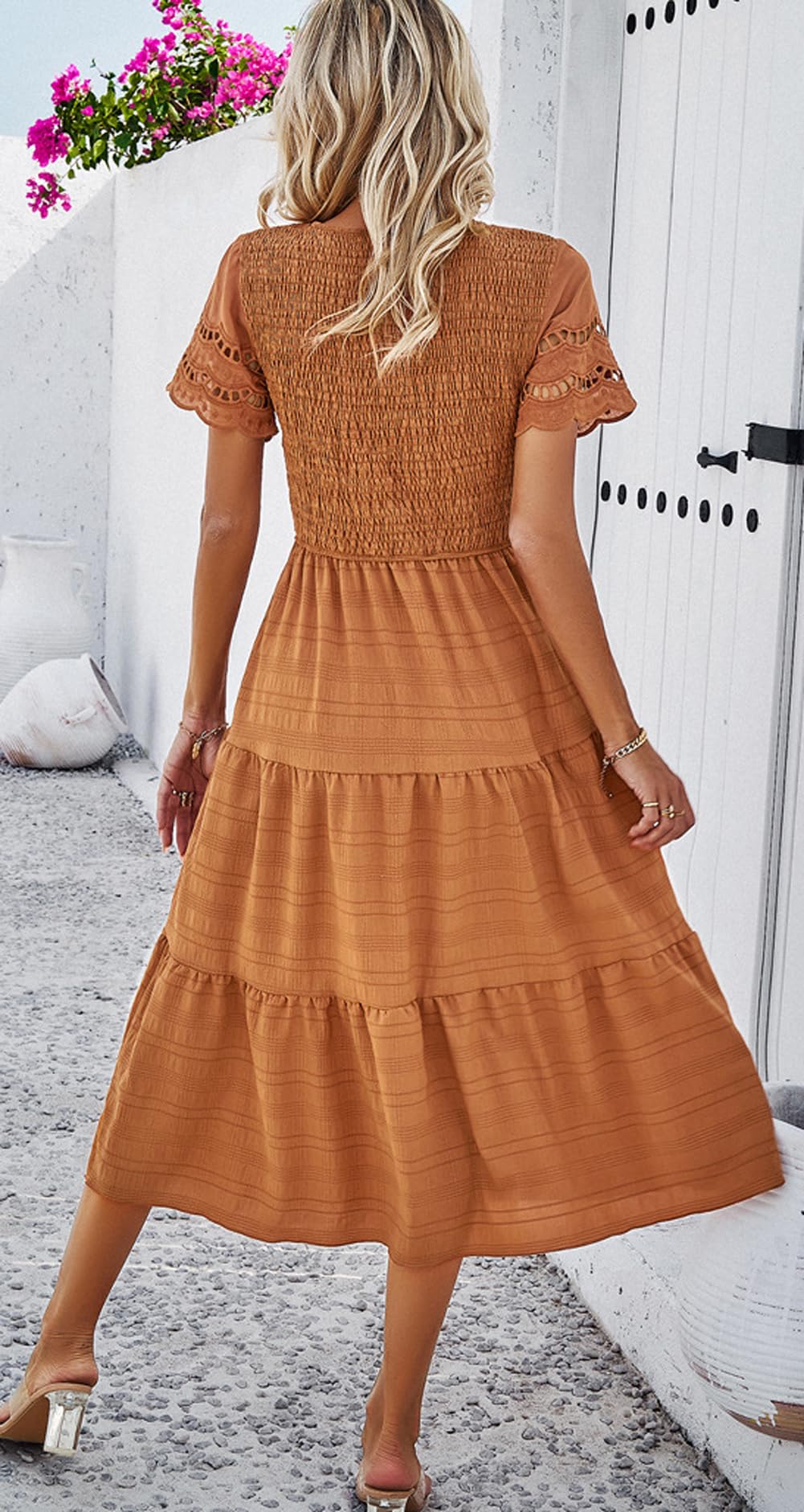 Chouyatou Women's 2024 Spring Summer Solid Color Elegant Maxi Dress with Crewneck & Cut Out Design - Perfect for Beach Vacations, Date Nights & Summer Parties