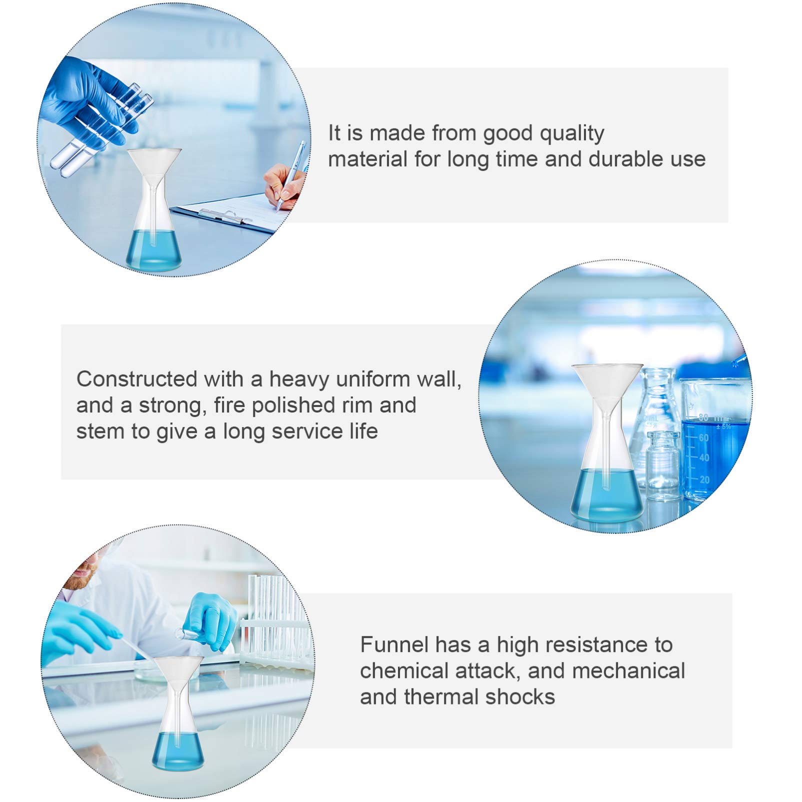 4-Piece Lab Glass Funnel Set - Scientific Glass Triangle Funnels for Bottle Filling, Perfumes, Essential Oils & Laboratory Chemicals | Perfect for Science Experiments, DIY Crafts & Essential Oil Blending