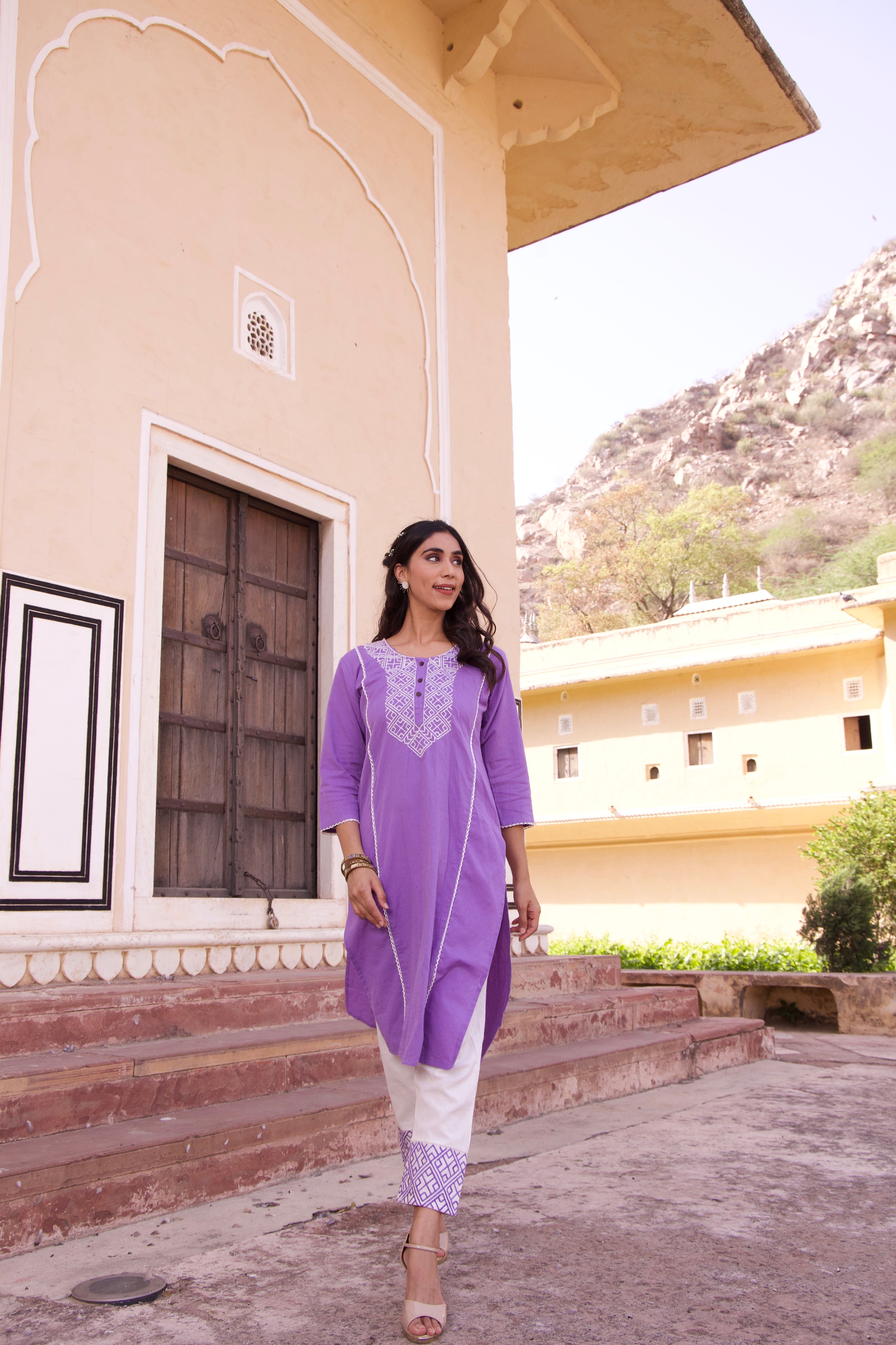 Lavender Cotton Summer Kurta Set for Women - Comfortable & Stylish Indian Ethnic Wear - Perfect for Casual Outings, Festivals & Beach Vacations