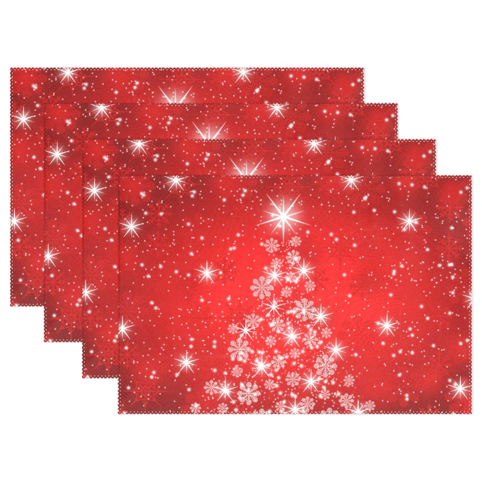 WIHVE Holiday Placemats Set of 6 - Christmas Tree Snowflake Floral Design Waterproof Dining Table Mats for Kitchen, Party & Festive Decor | Perfect for Christmas, Thanksgiving & Family Gatherings