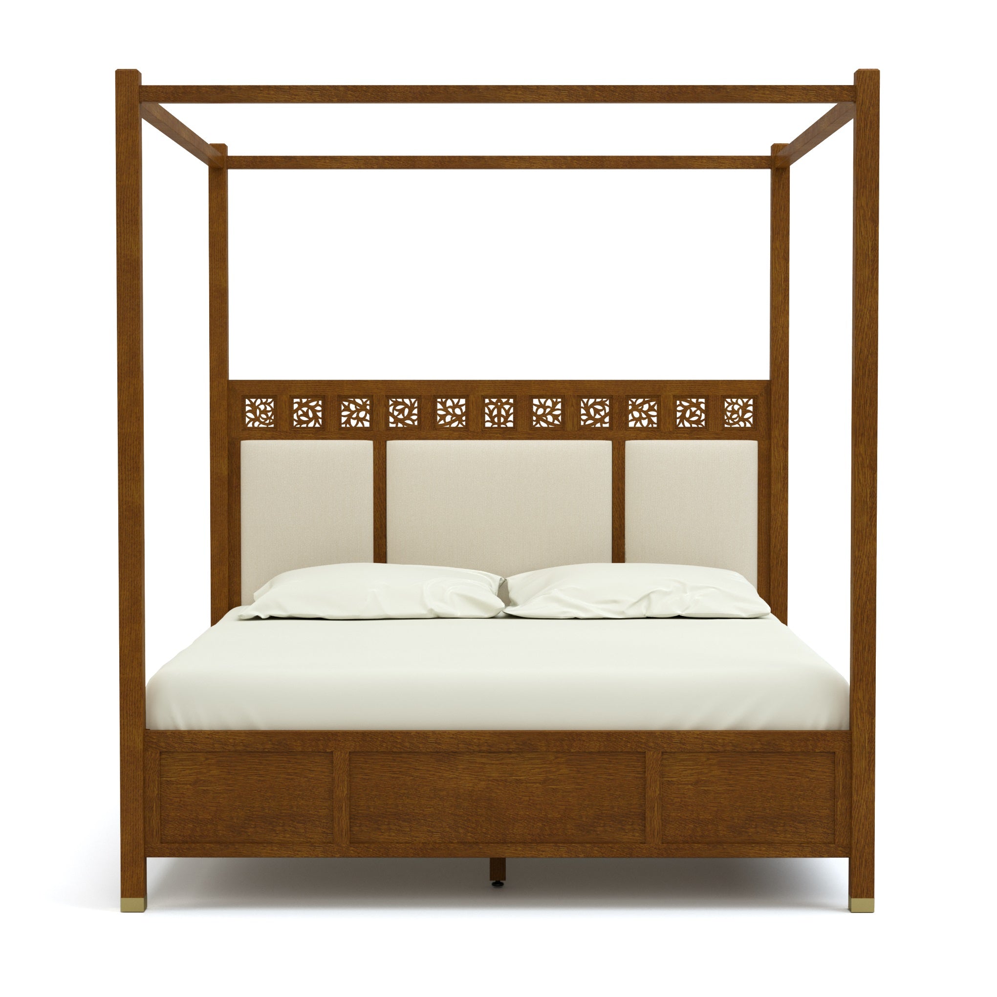 Luxury Surrey Hills Upholstered Four Poster Bed Frame - Queen/King Size, Premium Fabric Headboard, Elegant Canopy Design for Master Bedroom Decor