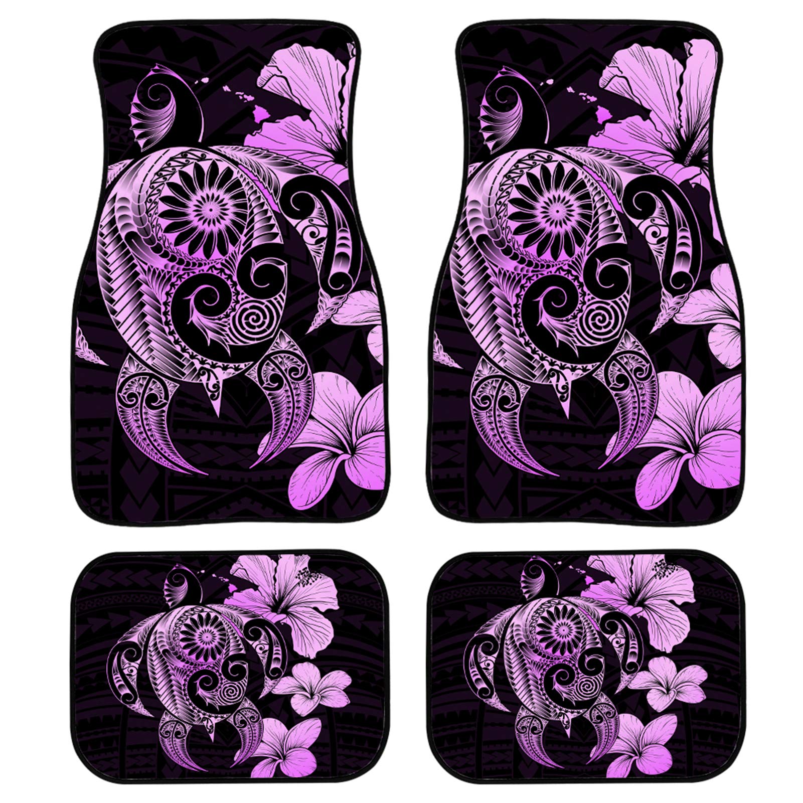 JOAIFO Purple Tattoo Sea Turtle Floral Print 4-Piece Car Floor Mats Set - Non-Slip Front & Rear All-Weather Mats, Washable Interior Decor Protector for Cars, SUVs & Trucks - Perfect for Beach Trips & Outdoor Adventures