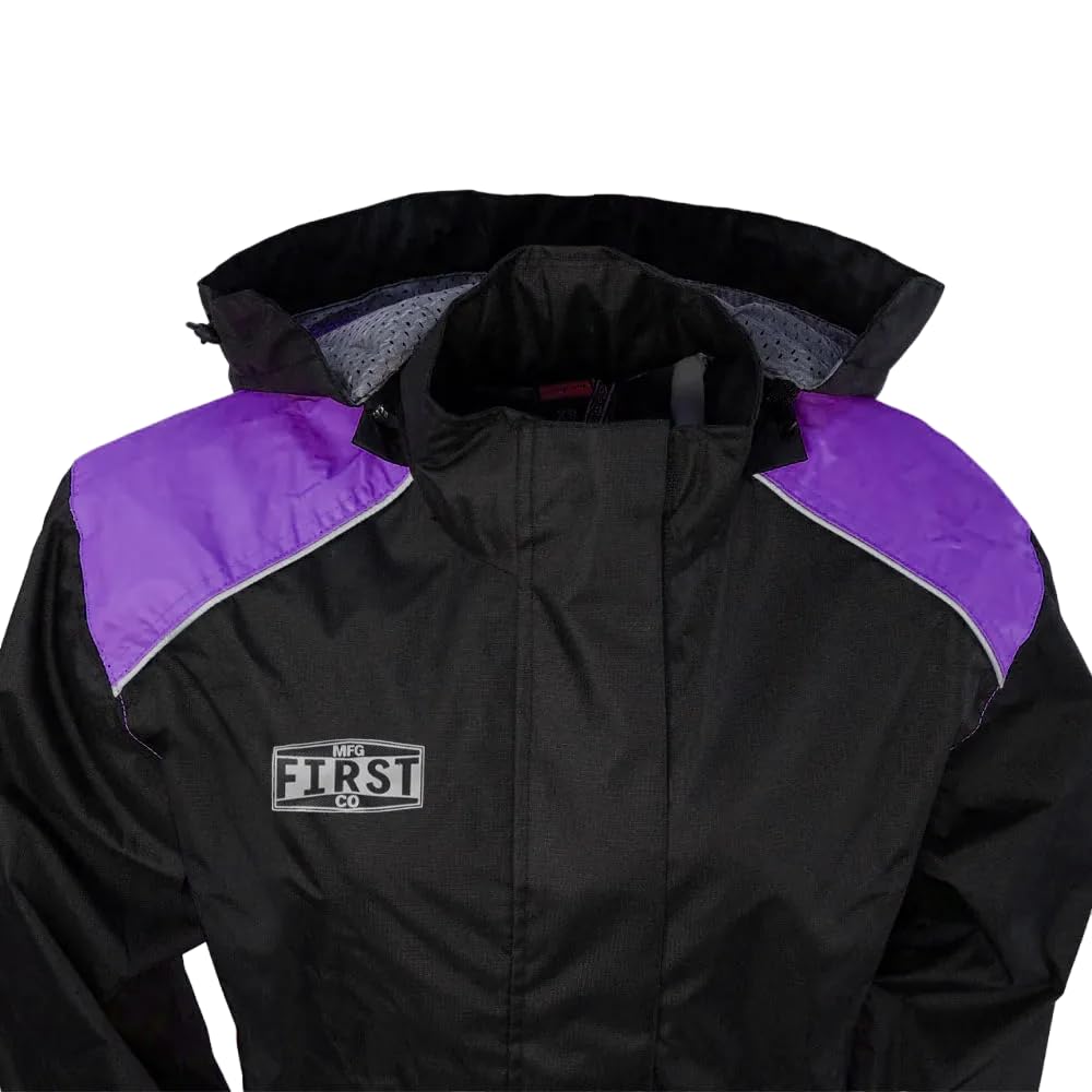 First Mfg Co Women's Motorcycle Rain Suit - Waterproof Ripstop Biker Riding Jacket & Pants Set for All-Weather Protection - Ideal for Commuting, Touring & Outdoor Adventures