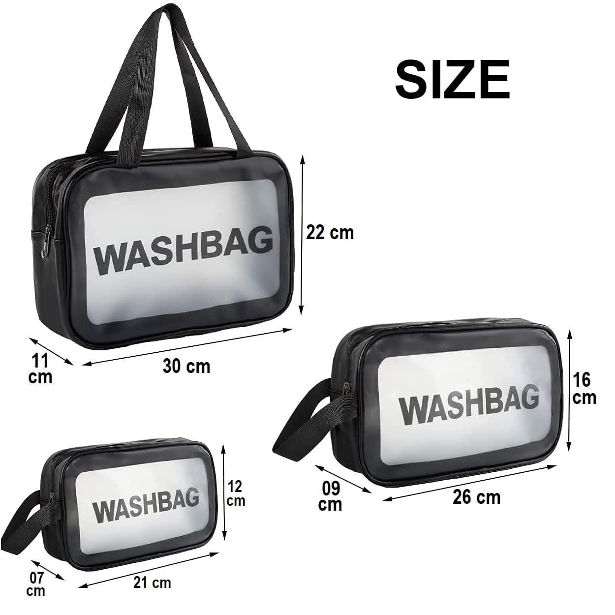 RAIYARAJ 3-Piece Makeup Pouch Set - Waterproof Travel Toiletries Bag & Cosmetic Organizer for Women - Portable Wash Bag for Cosmetics, Toiletries, Jewelry - Perfect for Travel, Gym, Bathroom Storage (Black)