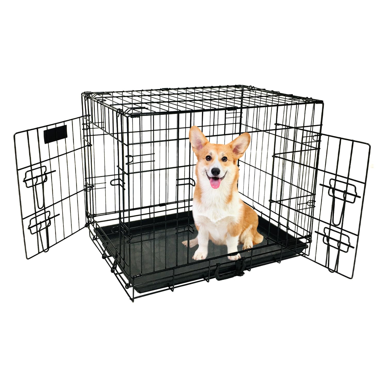 Yivke 36-Inch Heavy Duty Foldable Dog Crate with Double Doors & Leak-Proof Tray - Indoor/Outdoor Metal Wire Kennel for Medium Dogs (36