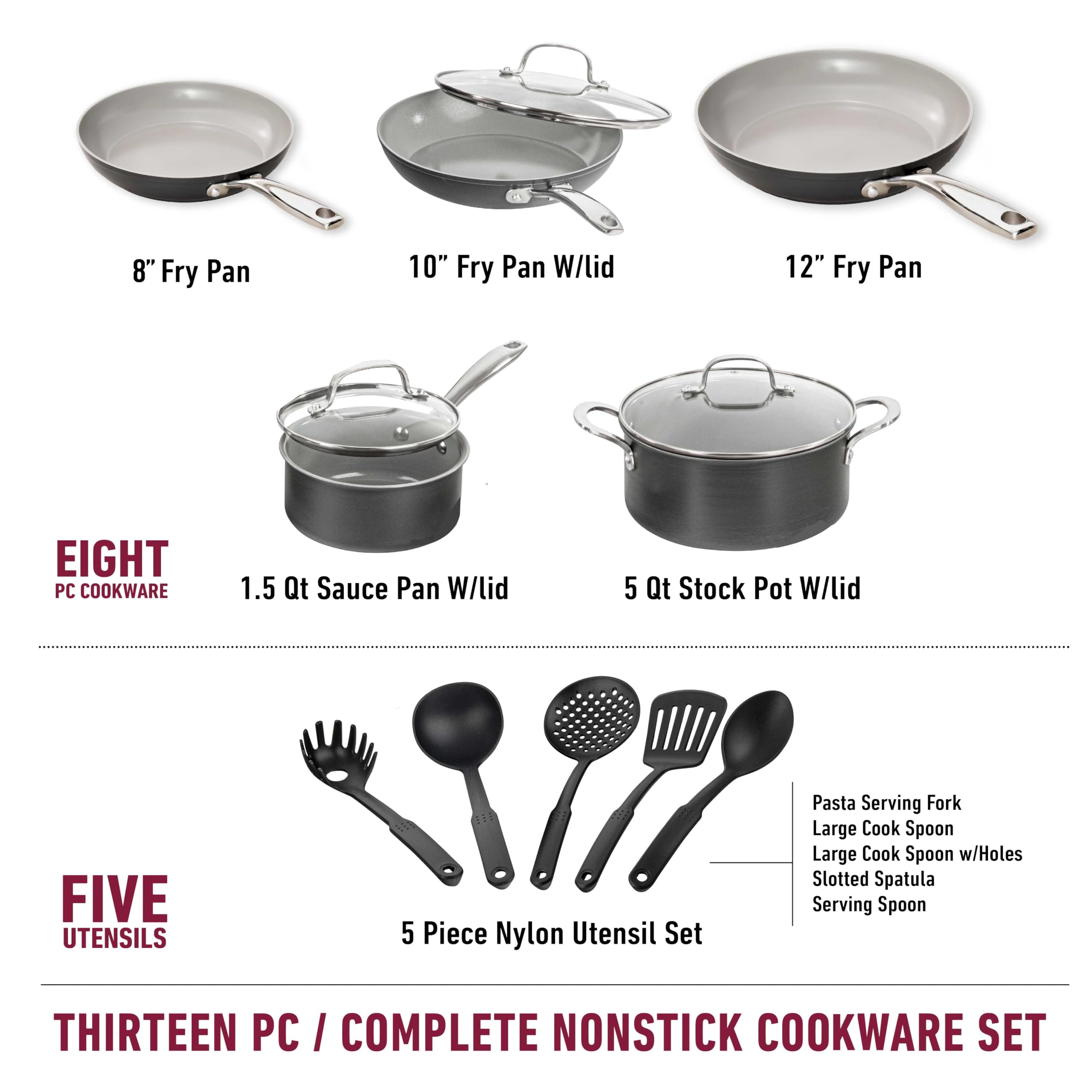 Granitestone 13-Piece Ceramic Non-Stick Cookware Set - Hard Anodized Pots & Pans for Kitchen | Dishwasher Safe & Scratch Resistant | Perfect for Frying, Sautéing & Everyday Cooking
