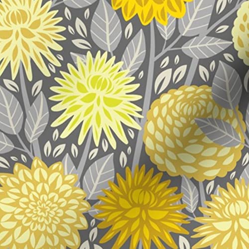 Summer Garden Wildflowers Printed Minky Fabric - Gray & Yellow Modern Floral Design for Baby Blankets, Quilt Backing & Sewing Projects | Soft Plush Fat Quarter for DIY Crafts & Home Decor