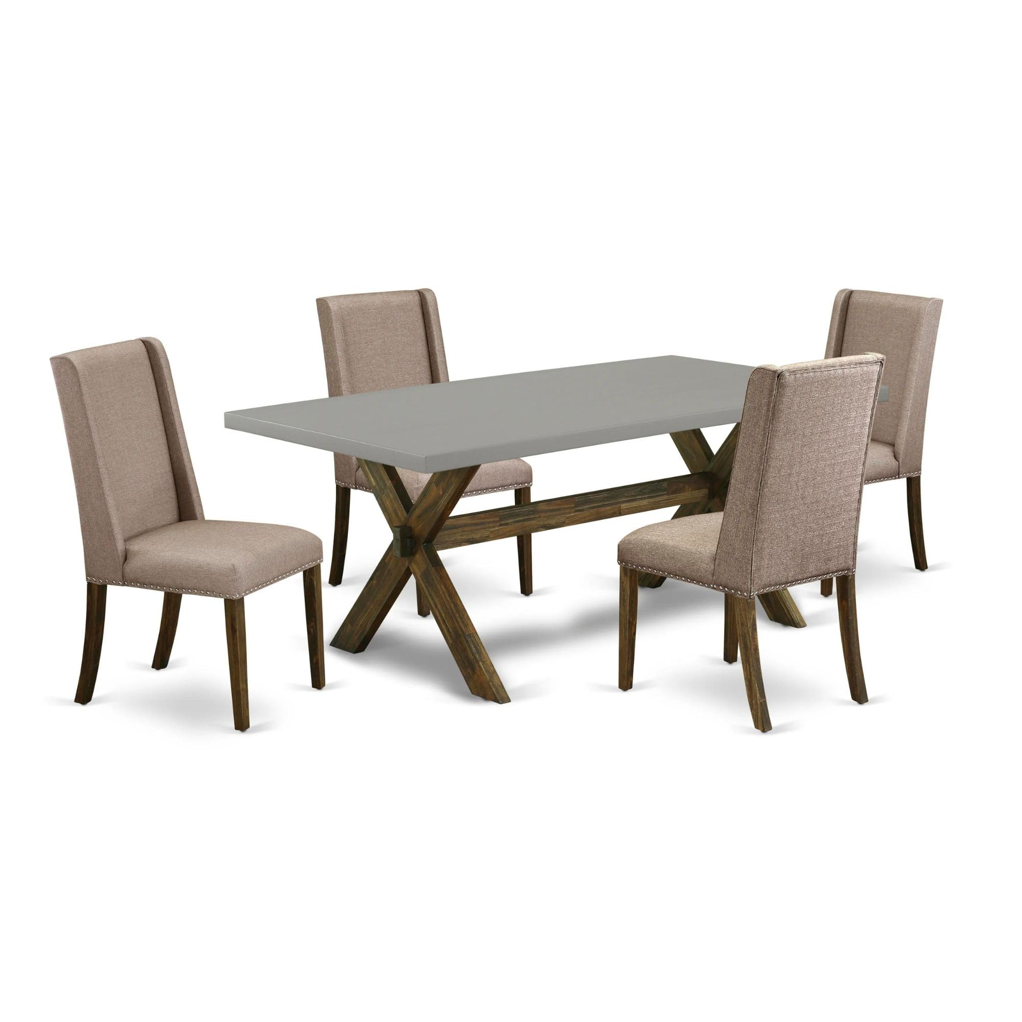 East West Furniture X797FL716-5 5-Piece Dining Room Set - 40x72 Inch Rectangle Kitchen Table with X-Legs & 4 Dark Khaki Linen Fabric Chairs - Perfect for Small Spaces, Breakfast Nooks & Cozy Family Meals