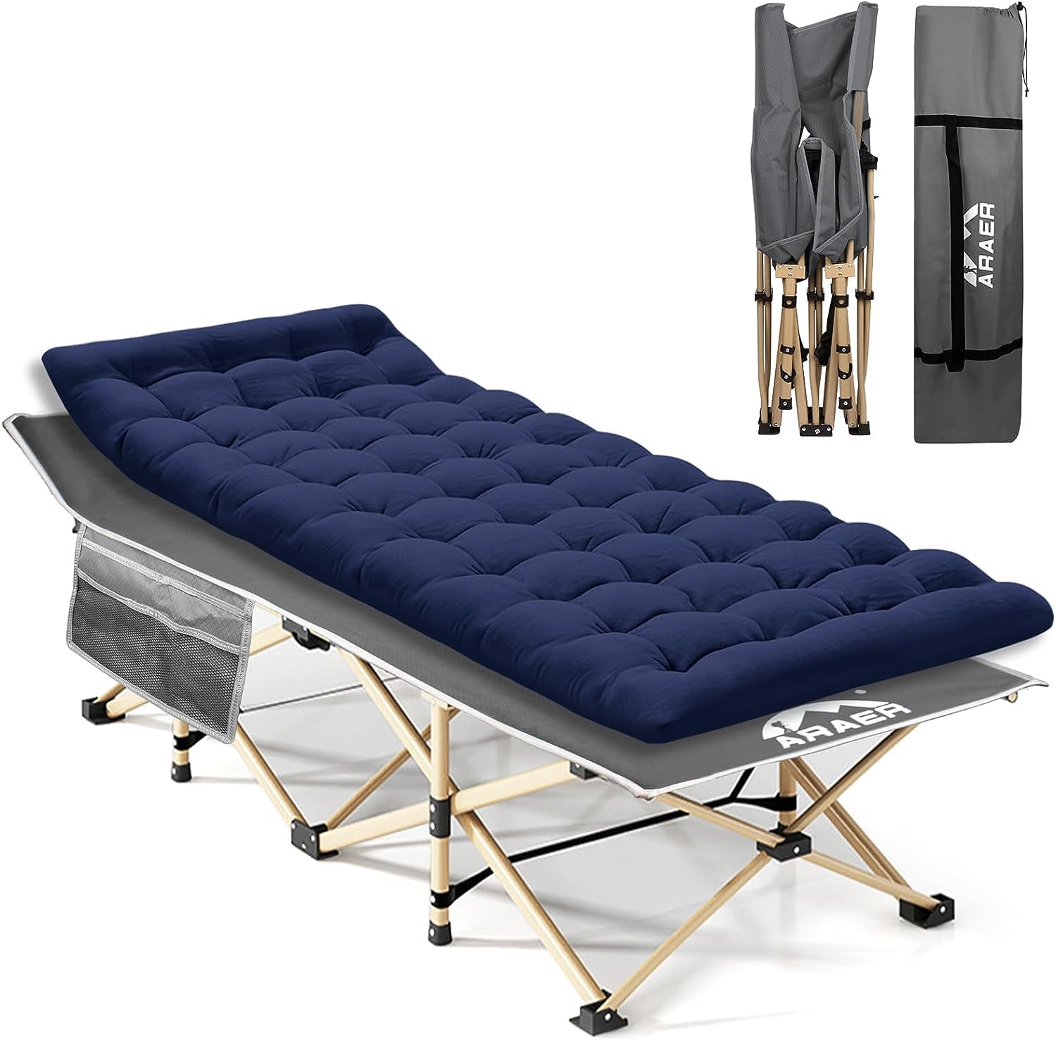 Heavy Duty Camping Cot for Adults & Kids - 450LBS Max Weight Capacity, Portable Folding Outdoor Bed with Carry Bag - Perfect for Camping, Travel, Office Naps, Beach Vacations & Home Lounging (Grey02+Bed Included)