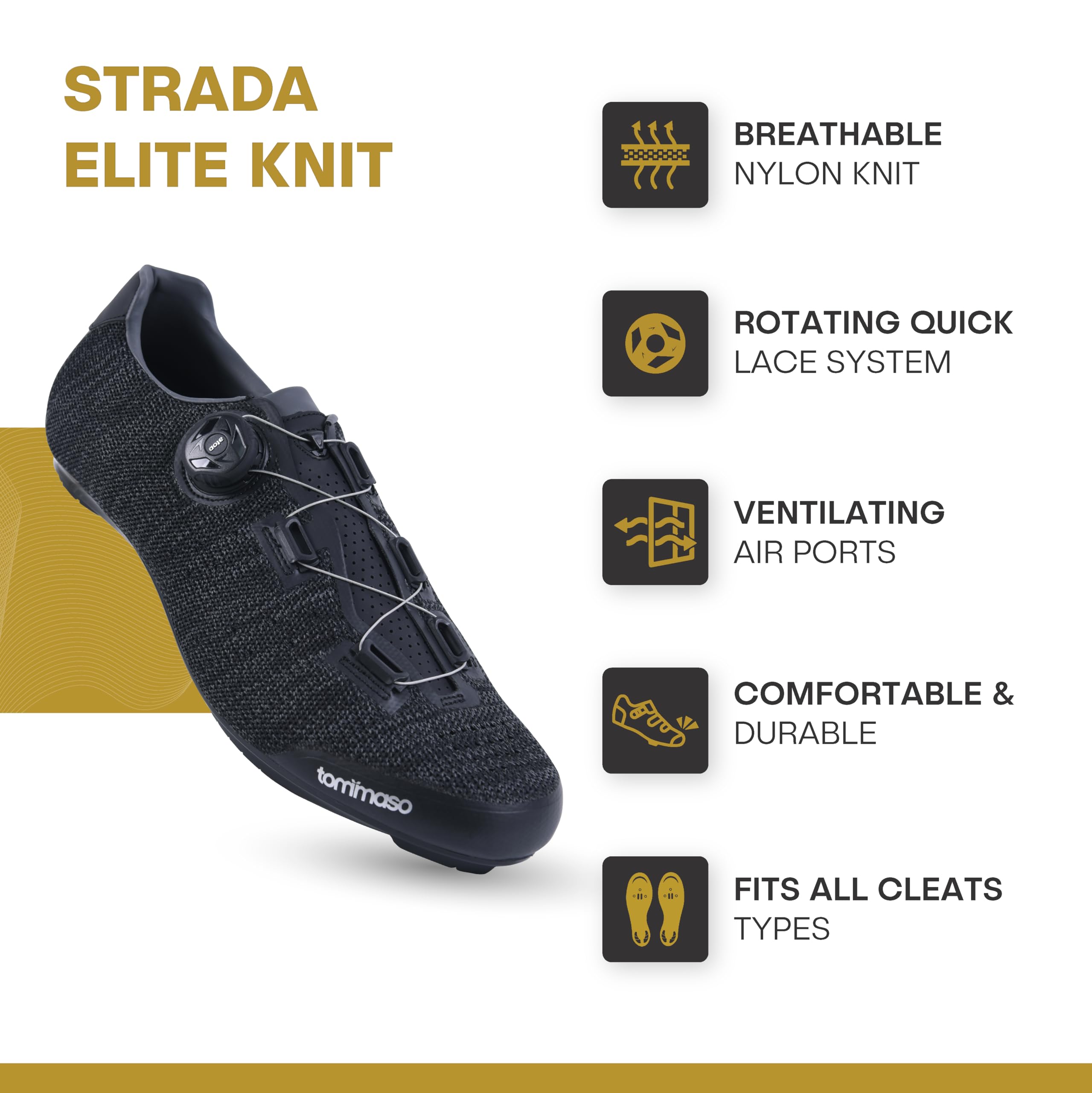 Tommaso Strada Men's Peloton & SPD Cycling Shoes - 2-in-1 Compatible with Delta & SPD Cleats - Road Bike & Indoor Cycling Shoes for Men - Perfect for Spinning Classes & Outdoor Rides (Cleats Not Installed)