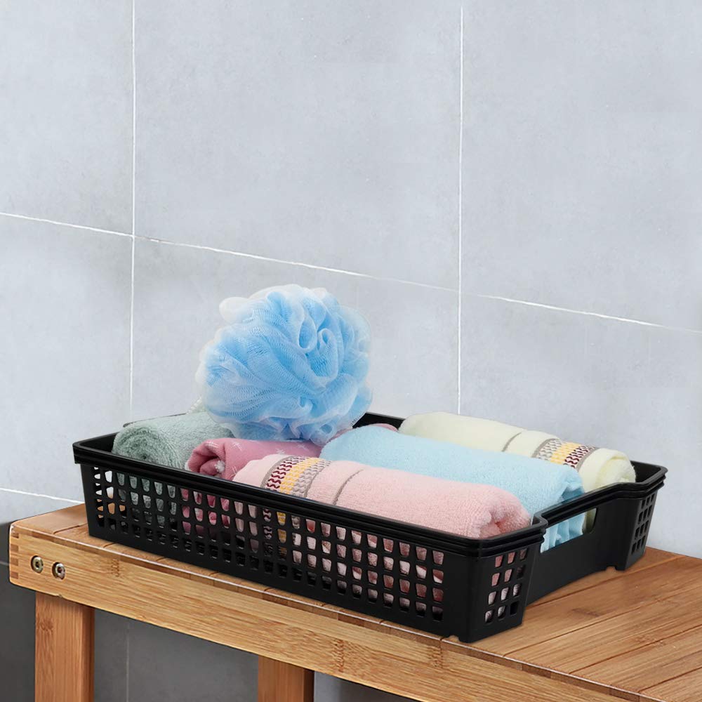 Stackable Black Kitchen Office Desk File Basket Trays - 6 Pack for Organizing Documents, Supplies & Kitchen Utensils | Perfect for Home, Office & Dorm Storage Solutions