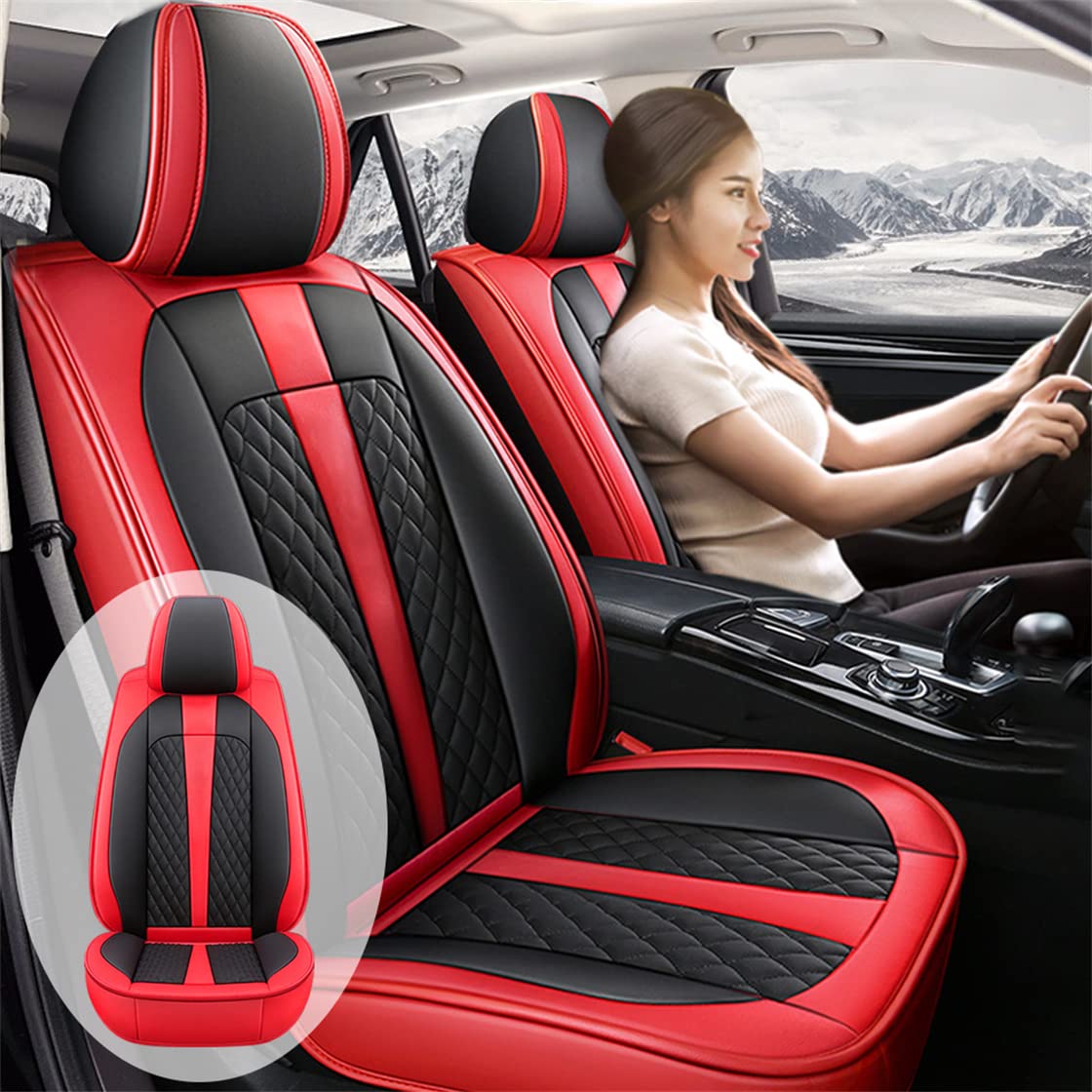 Rasiarpio Premium Faux Leather Car Seat Covers - Universal Fit for Infiniti QX56 QX70 QX30 QX80 QX50 Q60 - Front & Rear Seat Protectors (Black/Red) - Perfect for Daily Commute, Road Trips & Family Protection