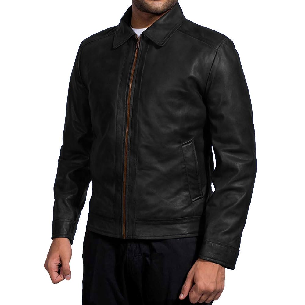 Men's Vintage Brown Lambskin Leather Jacket - Classic Style for Casual Wear