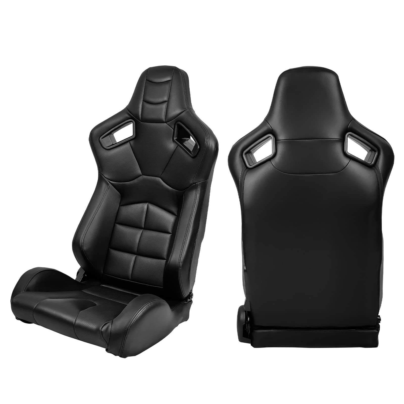 IKON MOTORSPORTS Universal Racing Seats - Black PU Leather Reclinable Bucket Seats with Dual Sliders (1 Pair for Driver & Passenger) | Perfect for Sports Cars, Drifting & Track Racing