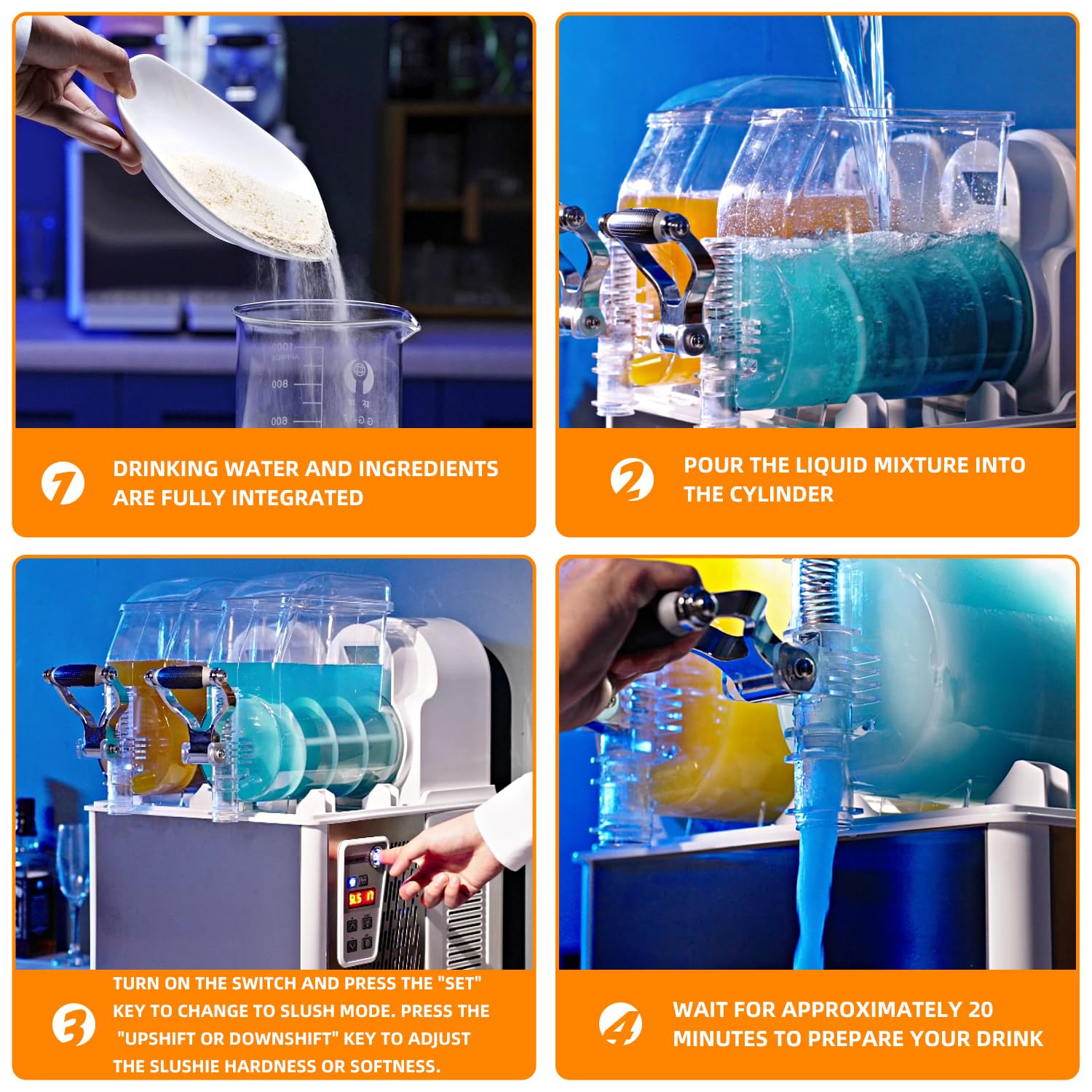 Commercial Slushy Machine for Alcoholic Beverages - 4L Dual Tank Margarita Maker, Frozen Drink & Smoothie Slushy Machine - Perfect for Bars, Restaurants, and Party Events
