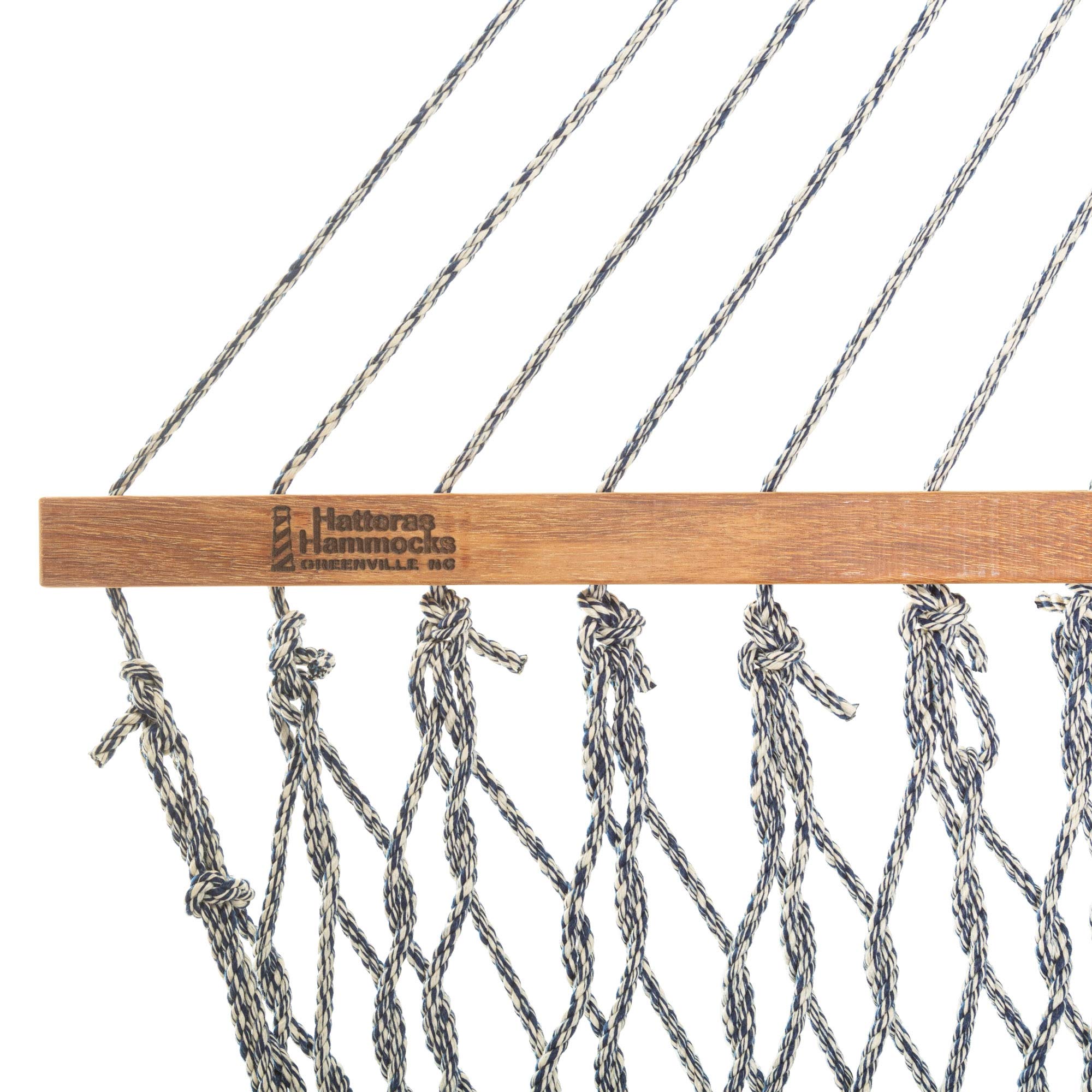 Premium Handwoven Hatteras Hammock - Large Navy Oatmeal Heirloom Tweed Duracord Rope Hammock with Free Extension Chains & Tree Hooks | 450 LB Weight Capacity, 13 ft x 55 in | USA Made Outdoor Hammock for Backyard, Patio, Camping & Beach Relaxation