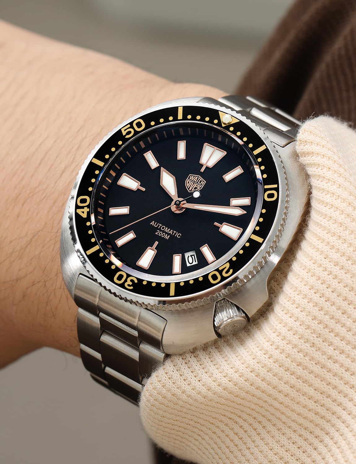 **Watchdives Automatic Diver Watches for Men - NH35 Movement, 200M Water Resistant, Sapphire Crystal, 316L Stainless Steel Bracelet, Luminous Hands - Perfect for Diving, Swimming & Outdoor Adventures**