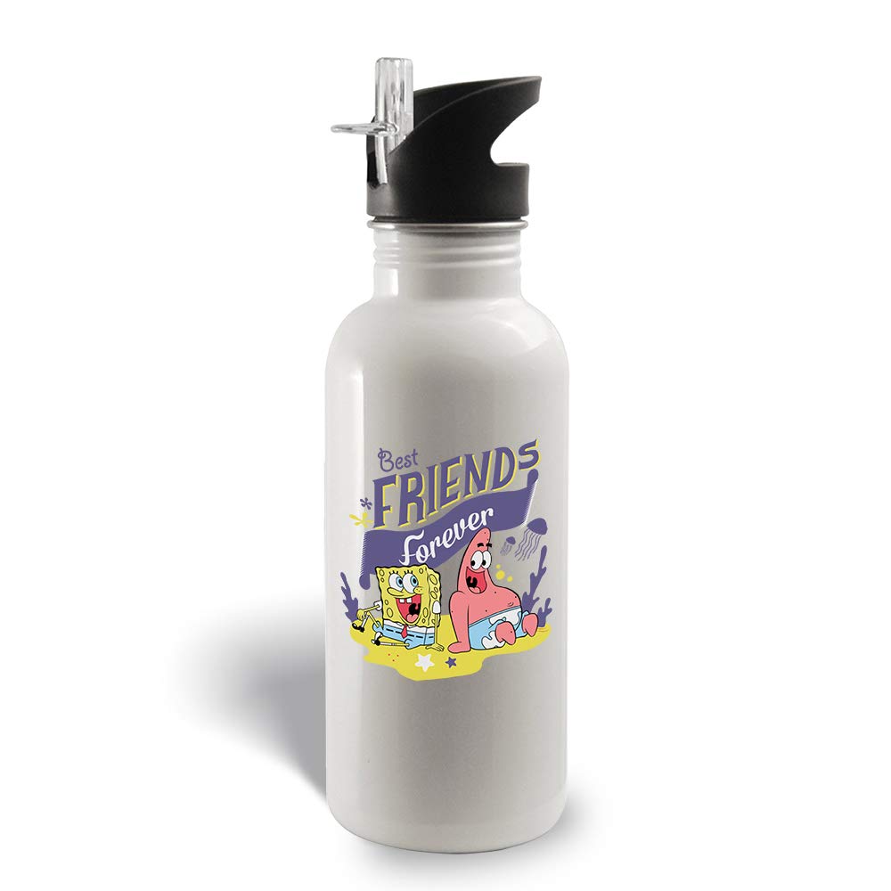 SpongeBob SquarePants Insulated Water Bottle - 18oz Stainless Steel Best Friends Tumbler with Straw & Lid - Perfect for School, Gym, Work & Outdoor Activities
