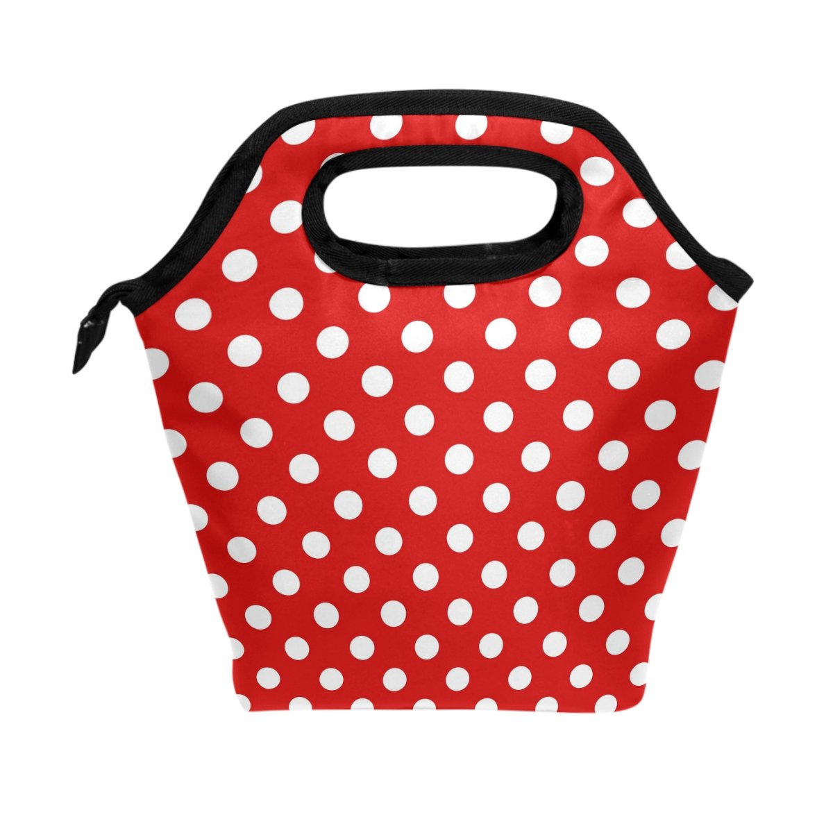 WOZO Insulated Lunch Bag - Red Black Polka Dots Cooler Tote for School, Work & Outdoor Picnics | Leakproof Lunch Box for Kids & Adults | Perfect for Office, Beach & Camping Trips