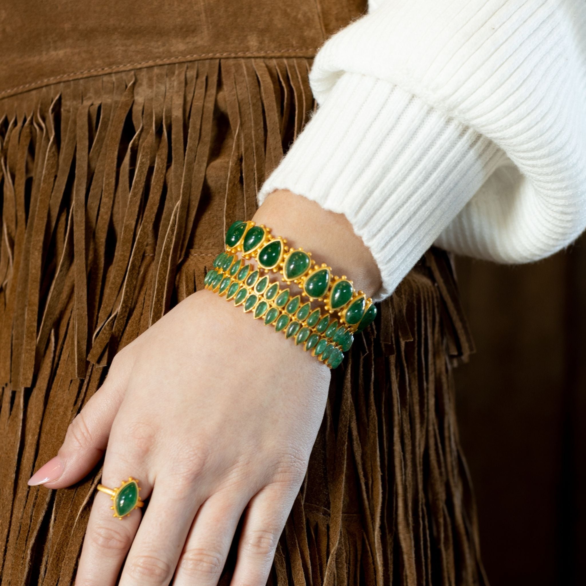 Tucson Cuff Bracelet - Genuine Green Strawberry Quartz Beaded Jewelry for Women | Perfect for Boho Style, Gift Giving & Everyday Wear