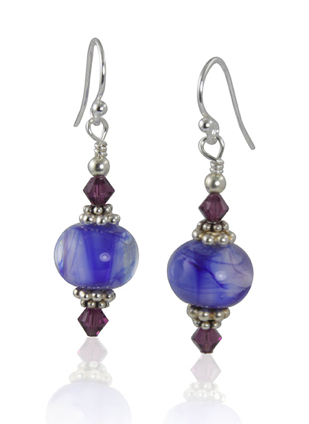 Handmade Amethyst Swirls Lampwork Glass Bead Earrings - Dainty Purple Jewelry for Women, Gift for Her, Perfect for Weddings & Special Occasions