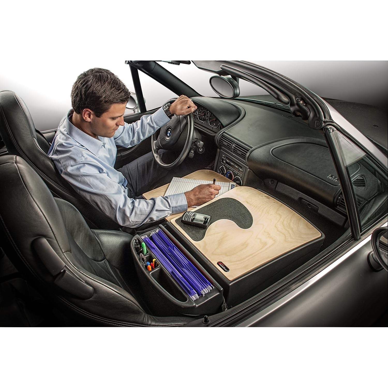 AutoExec AUE10020 GripMaster Car Desk - Premium Birch Finish Wooden Steering Wheel Tray for Laptop & Food - Perfect for Commuters, Road Trips & Office on the Go