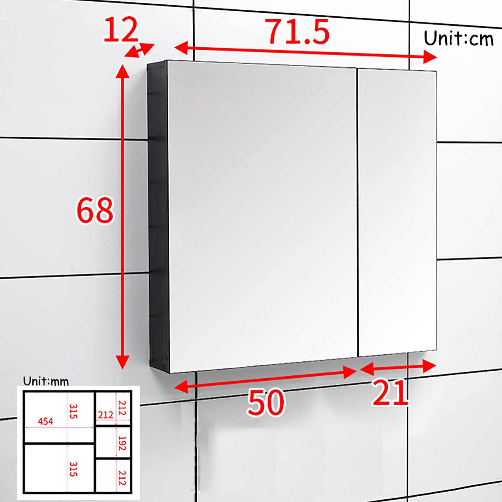 CAYJ Wall Mounted Bathroom Cabinet with Double Mirror Doors - Frameless Medicine Cabinet with Storage Shelves, Recessed or Surface Mount (28
