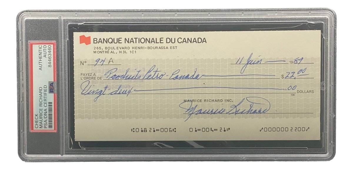 Maurice Richard Autographed Montreal Canadiens Hockey Memorabilia - PSA/DNA Certified Bank Check #94A - Perfect for Sports Collectors & Hockey Fans Display