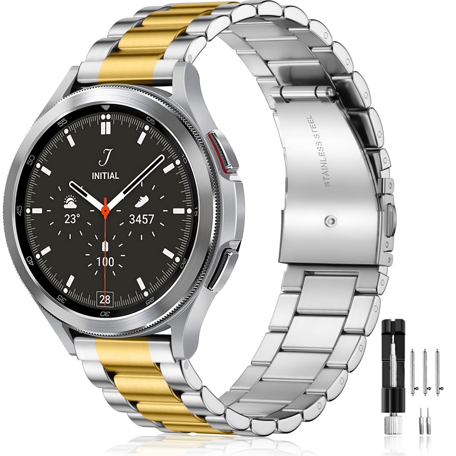 Mastten 20mm Stainless Steel Metal Strap for Samsung Galaxy Watch 4/5/6/7 (40mm, 44mm) & Galaxy Watch 4/6 Classic (43mm, 47mm) - Durable Adjustable Replacement Band for Men | Perfect for Work, Gym & Everyday Wear