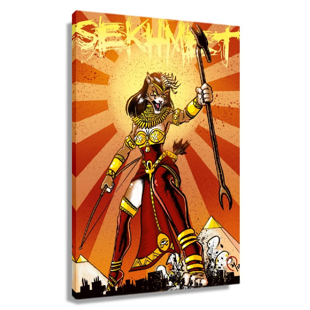 Egyptian Goddess Sekhmet Mythology Wall Art - Premium Canvas Painting for Home Decor (20x30 Inches, Unframed) | Perfect for Living Room, Bedroom & Bathroom Decor