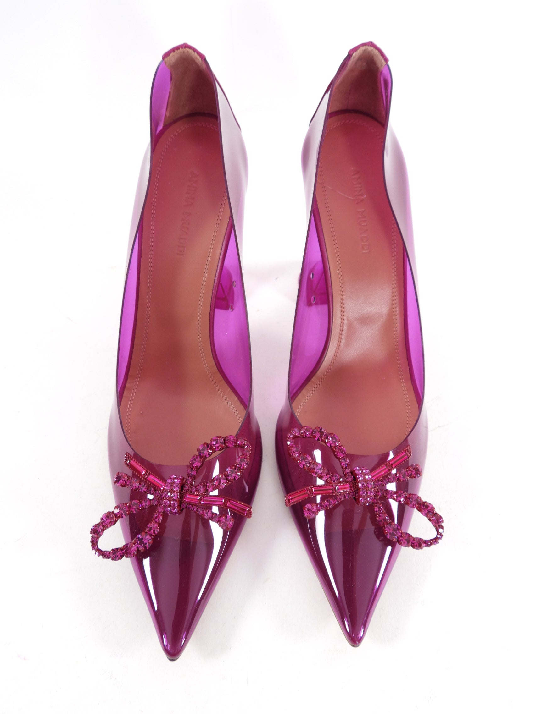 Amina Muaddi Magenta Purple Crystal Glass Heels - Women's Luxury High Heel Pumps Size EU 37 (US 7) for Parties, Weddings & Special Occasions