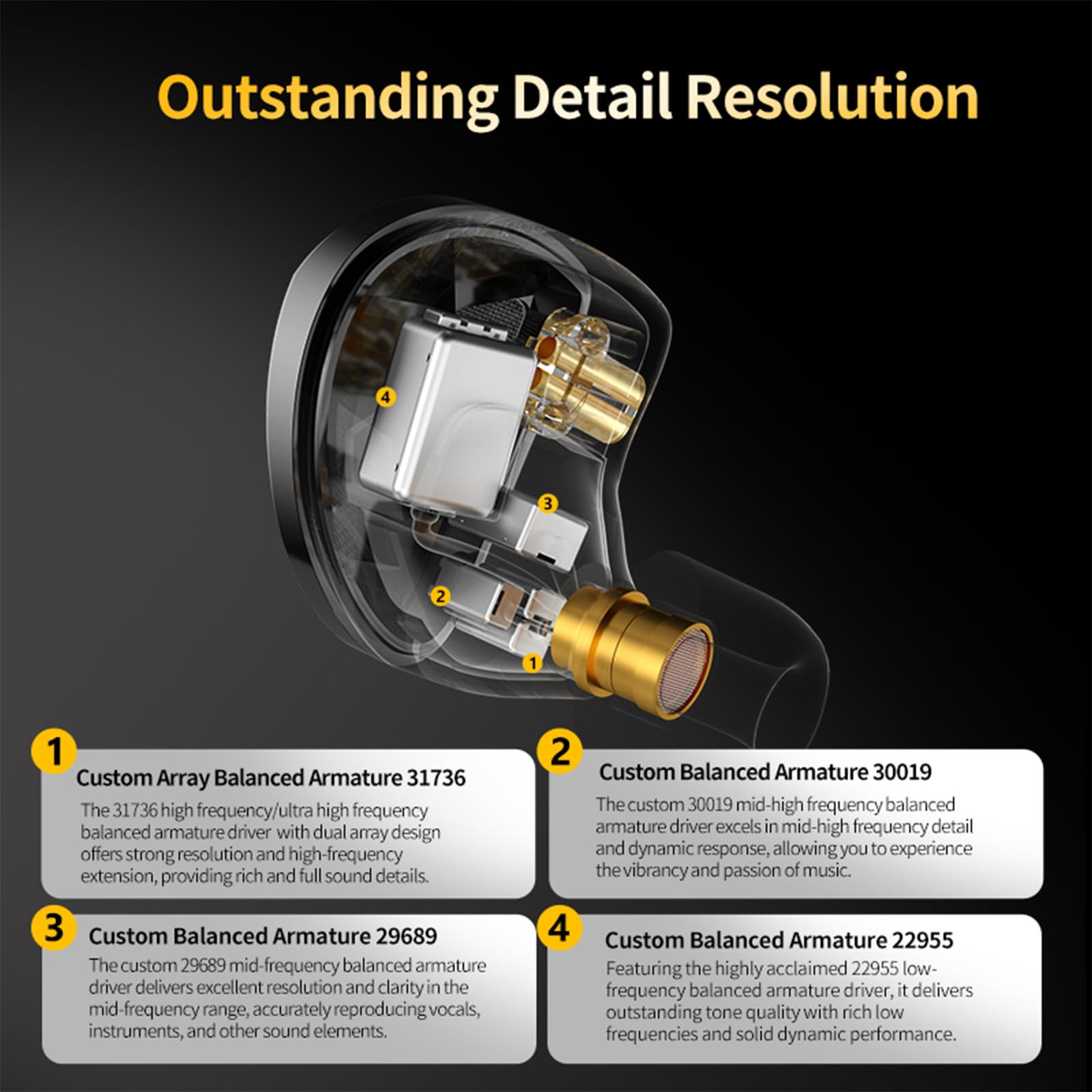 Linsoul x KZ AS10 PRO 5BA HiFi Wired Earbuds - Professional 5 Balanced Armature Drivers, Noise Isolating In-Ear Headphones (No Mic) with Kiwi Ears Protective Carrying Case - Perfect for Audiophiles, Musicians & Travelers
