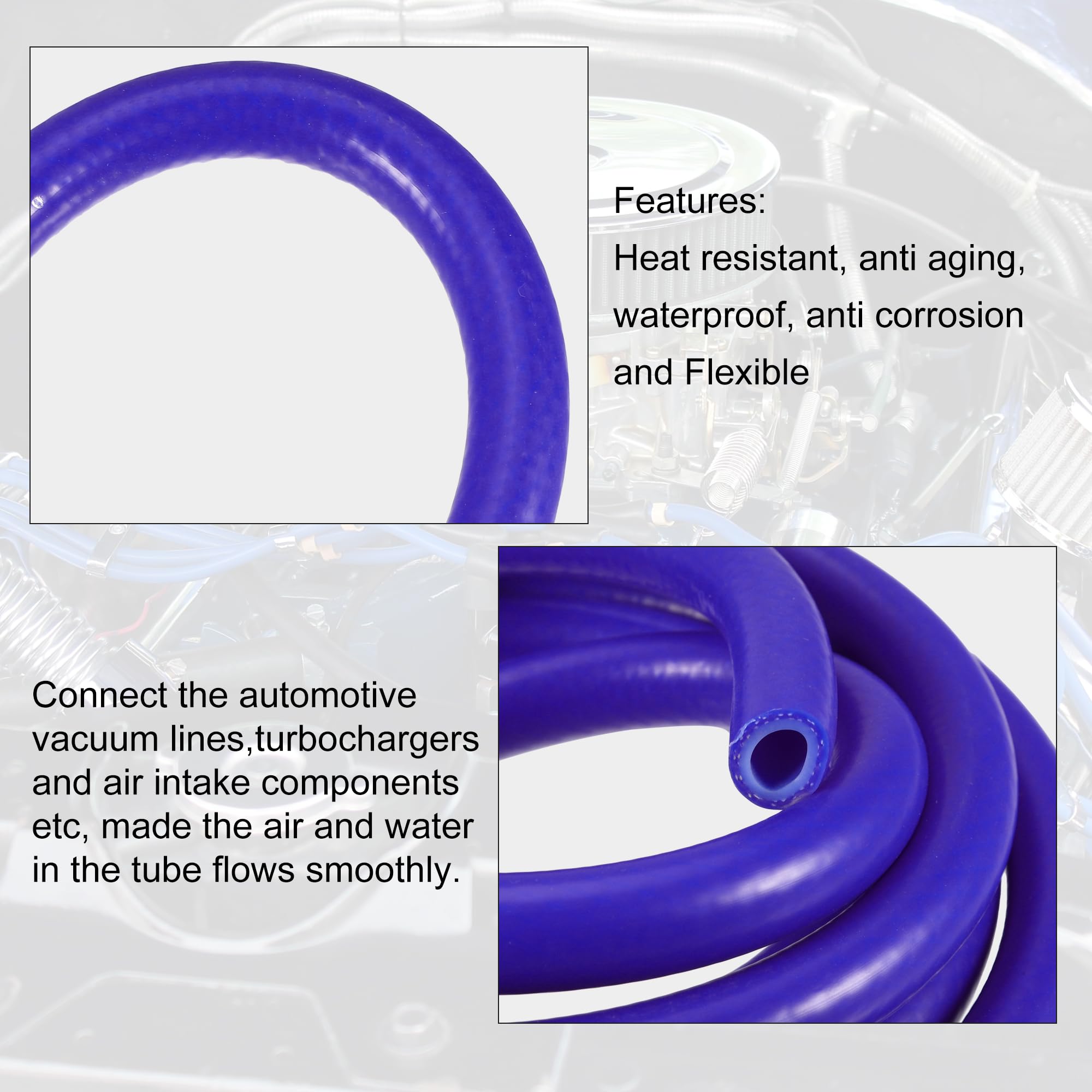 X AUTOHAUX 12mm Blue Silicone Vacuum Hose - 4.92ft High-Temperature Resistant Engine Air Intake Pipe for Automotive, Motorcycle, ATV & Marine Applications - Perfect for Turbo, Intake & Vacuum Systems
