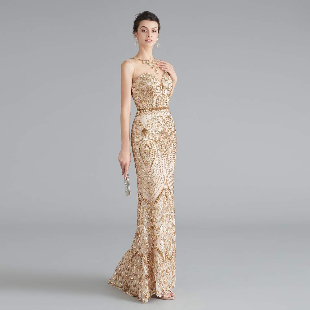 Sparkly Sequin Mermaid Evening Dress in Gold/Royal Blue - Elegant Trumpet Prom Gown for Women | Perfect for Formal Parties, Weddings, and Special Occasions