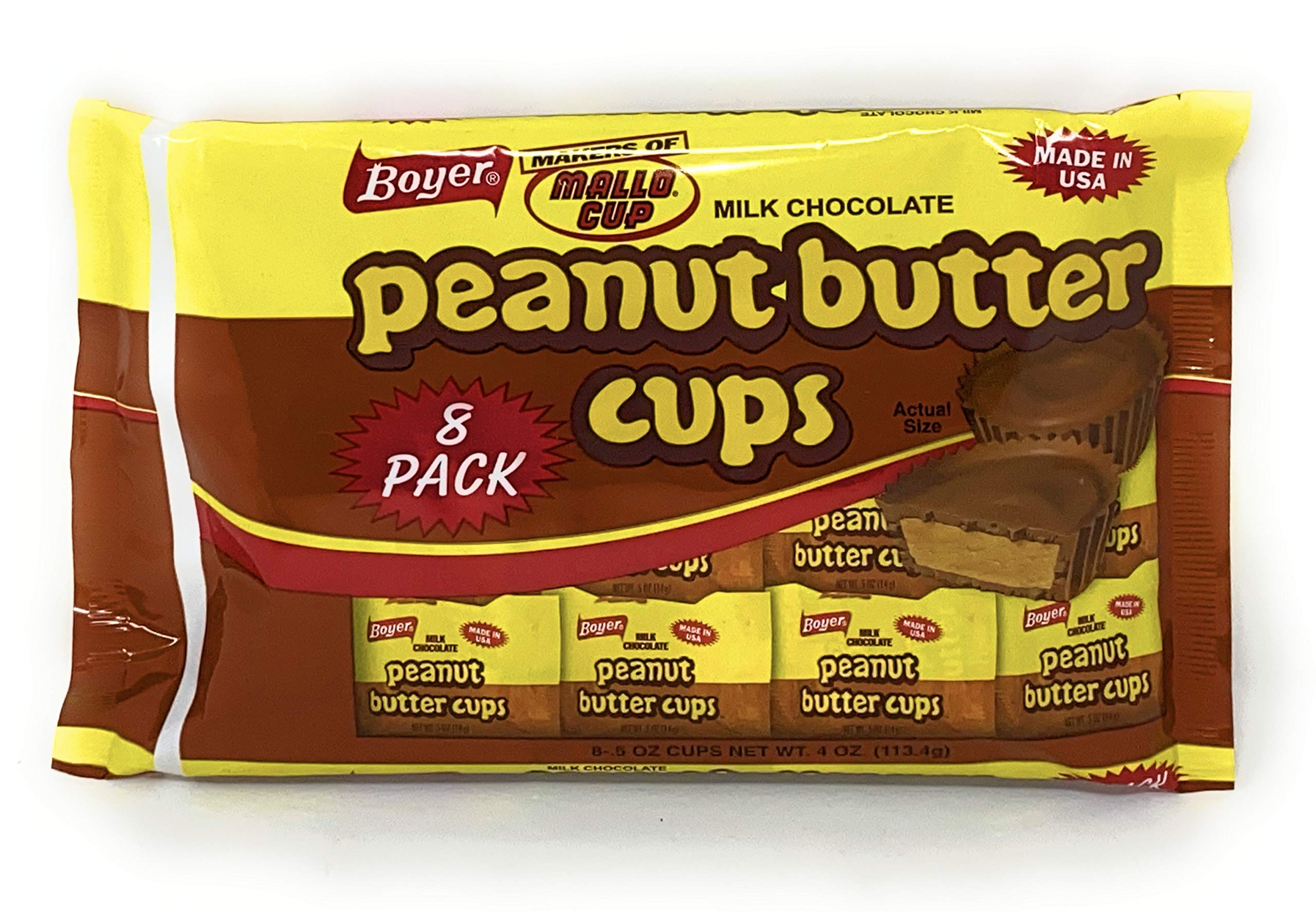 Needzo Boyer Milk Chocolate Peanut Butter Cups - Individually Wrapped Classic Candy (16 Cups, 2 Packs of 8) - Perfect for Easter Baskets, Gift Giving, Office Snacks & Nostalgic Treats for Men & Women