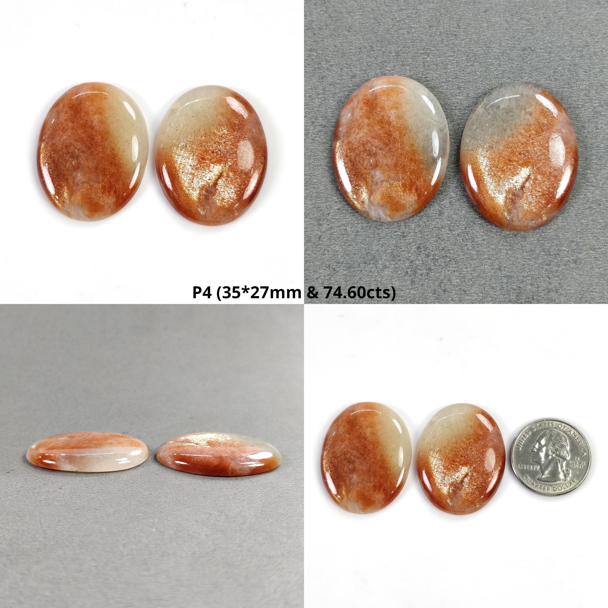 Natural Untreated Chatoyant Orange Sunstone Gemstone Cabochon - 2pcs Oval, Pear & Round Shapes for Jewelry Making, Wire Wrapping & Crystal Healing