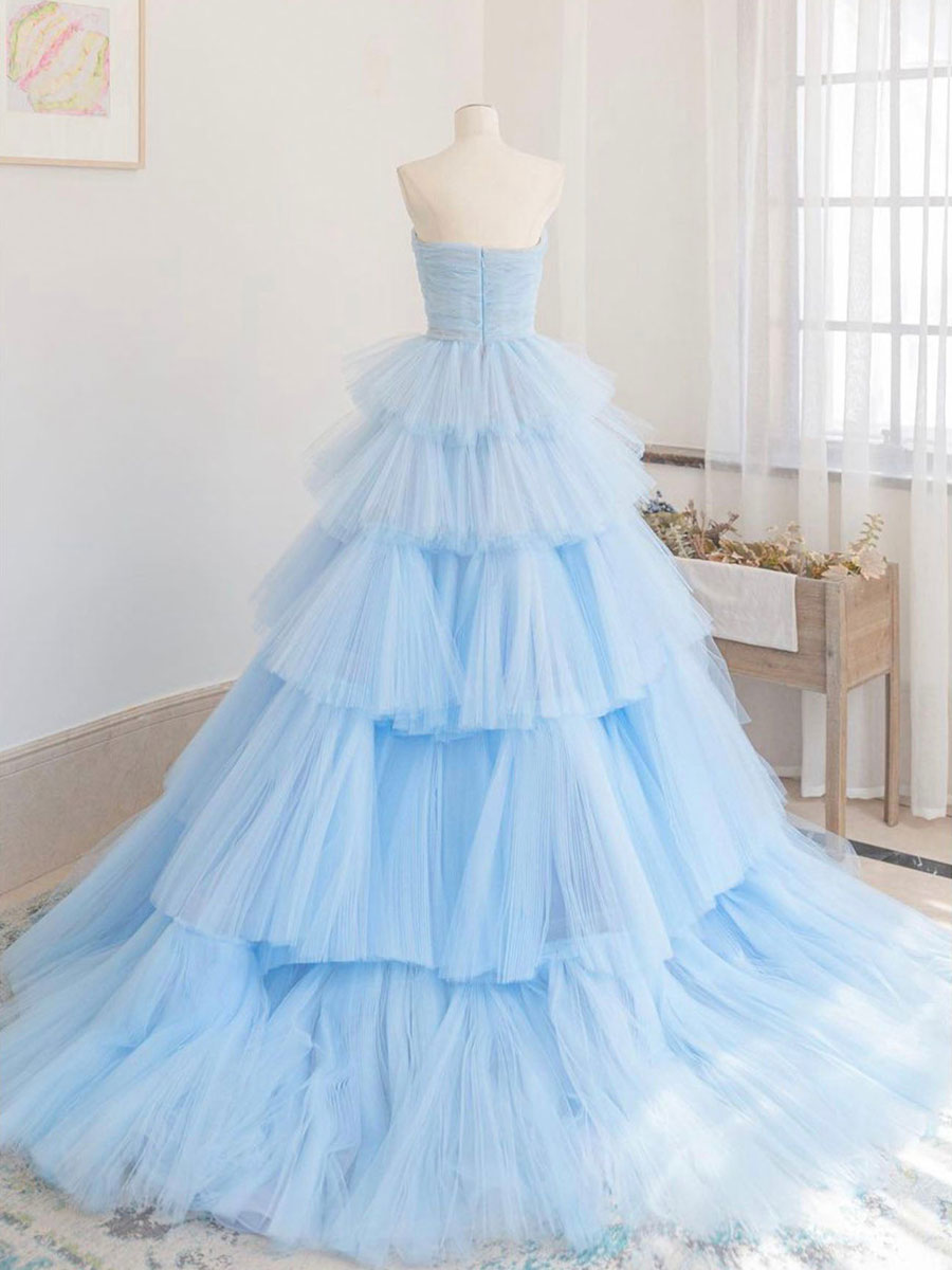 Elegant Blue Tulle Long Prom Dress - A-Line Ball Gown Evening Dress for Women | Perfect for Homecoming, Formal Dances & Special Occasions