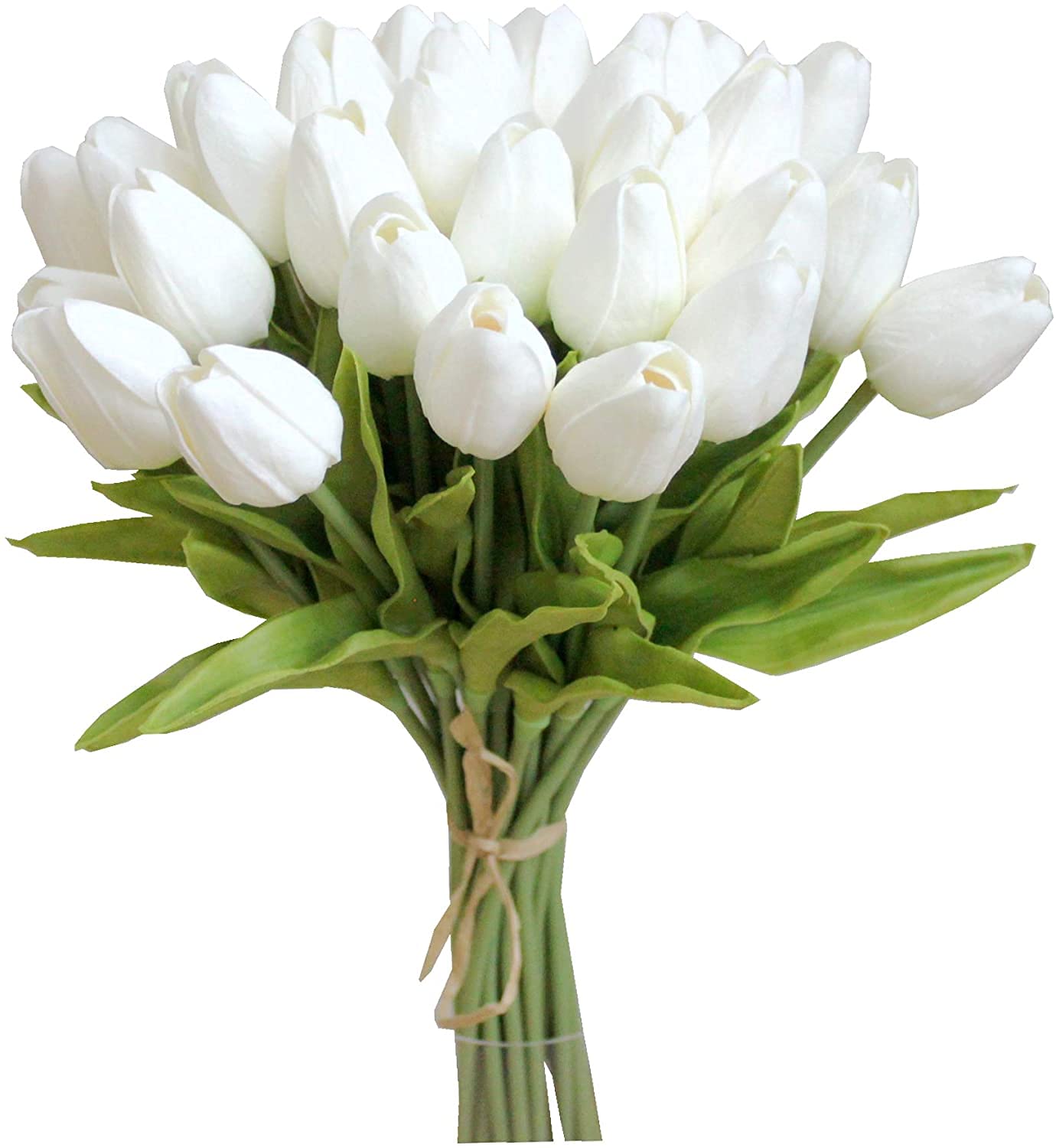 20-Pack Mini Artificial Tulips Flowers - Real Touch Faux Tulips for Wedding Bouquets, Home Decor, Table Centerpieces & Party Arrangements (White) - Perfect for Spring Decor, Bridal Showers & DIY Floral Projects