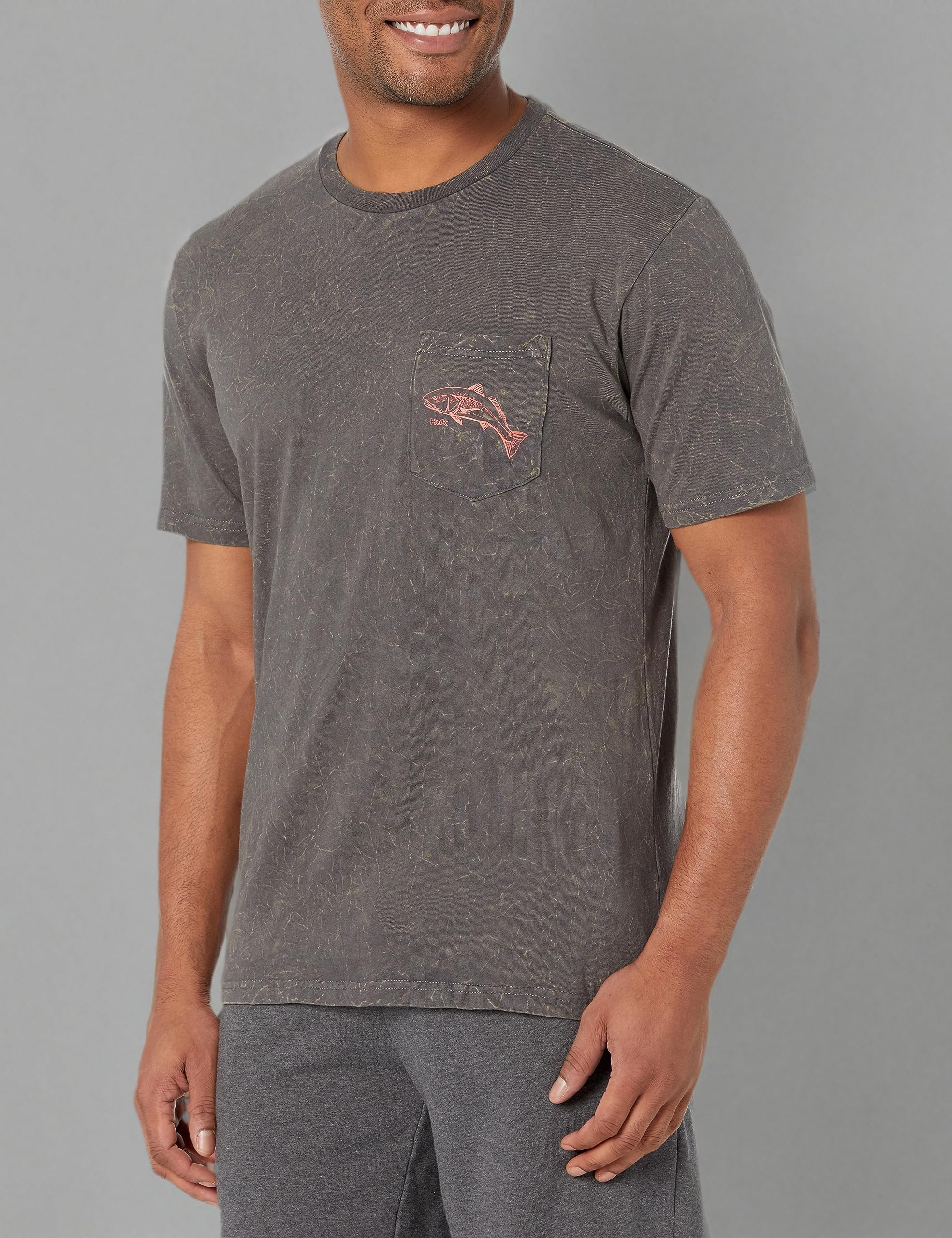 HUK Men's Short Sleeve Mineral Wash Pocket T-Shirt - Comfortable Fishing & Outdoor Tee for Casual Wear, Hiking, and Summer Activities