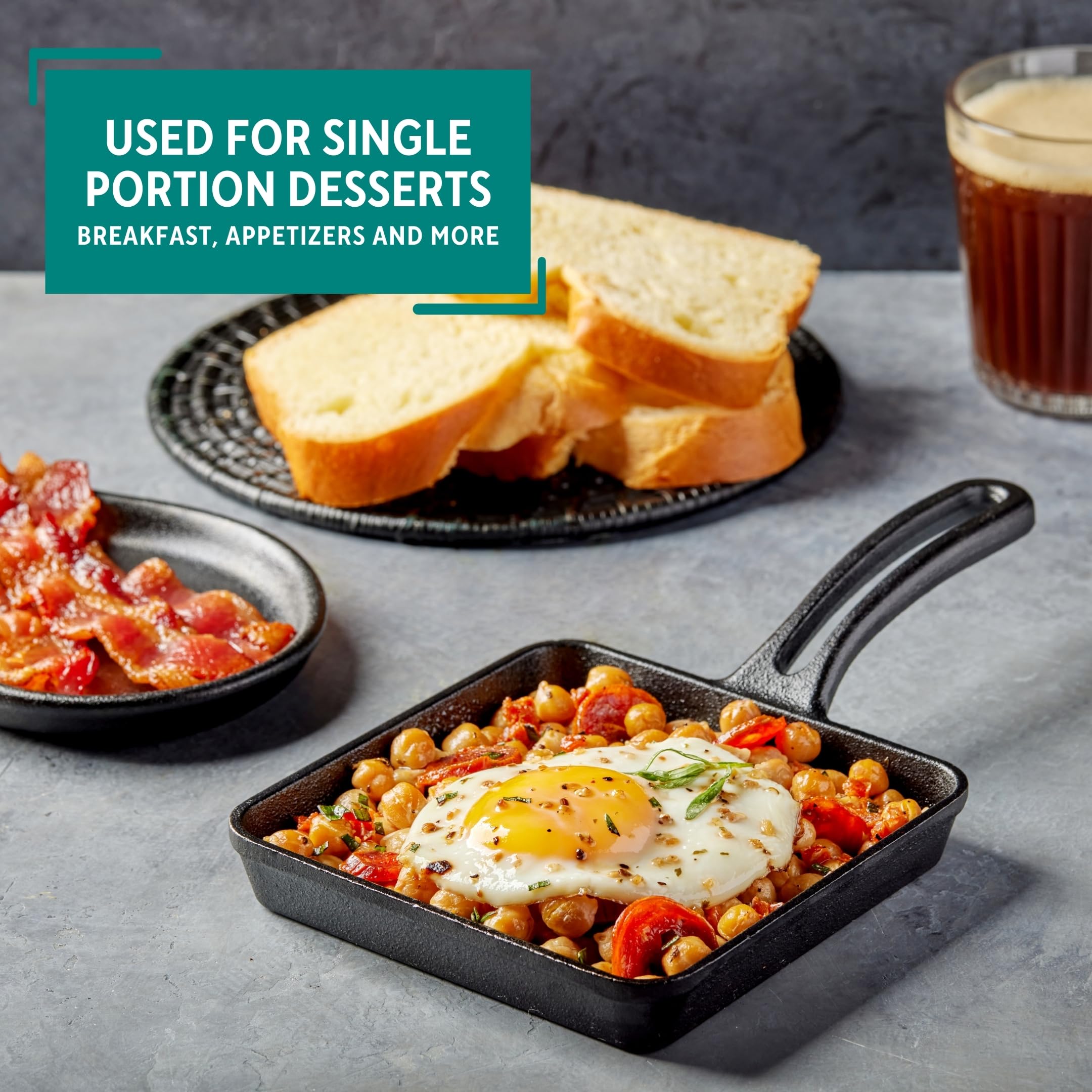 MIRRO 5 Inch Cast Iron Preseasoned Mini Grill Pan - Perfect for Camping, Picnics & Outdoor Cooking - Compact Portable Skillet for Steak, Eggs & Small Meals