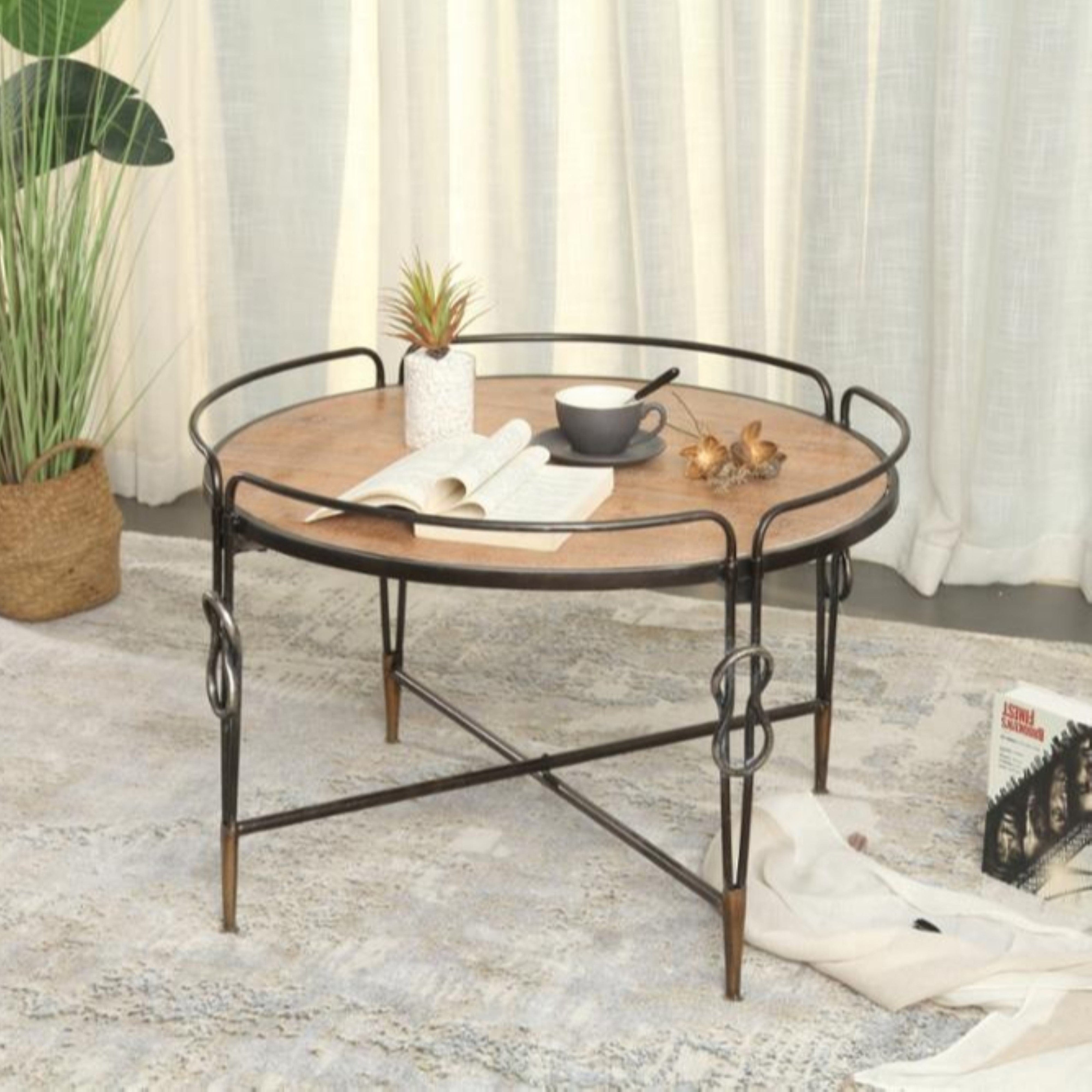 Urban Style Modern Coffee Table with Wood Top & Sturdy Metal Frame - Perfect for Living Room, Lounge, and Office Decor