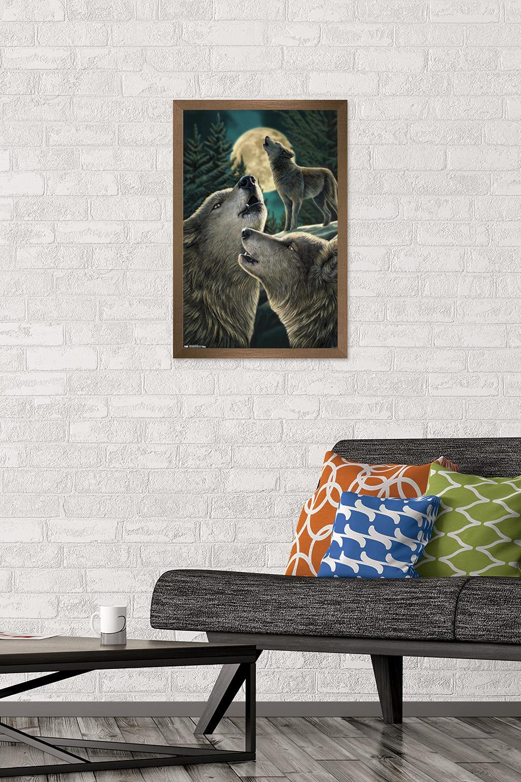 Lisa Parker Wolf Song Wall Poster - 14.725 x 22.375 Inches Bronze Framed Art Print | Gothic Home Decor, Fantasy Bedroom Wall Art, Office & Living Room Decoration