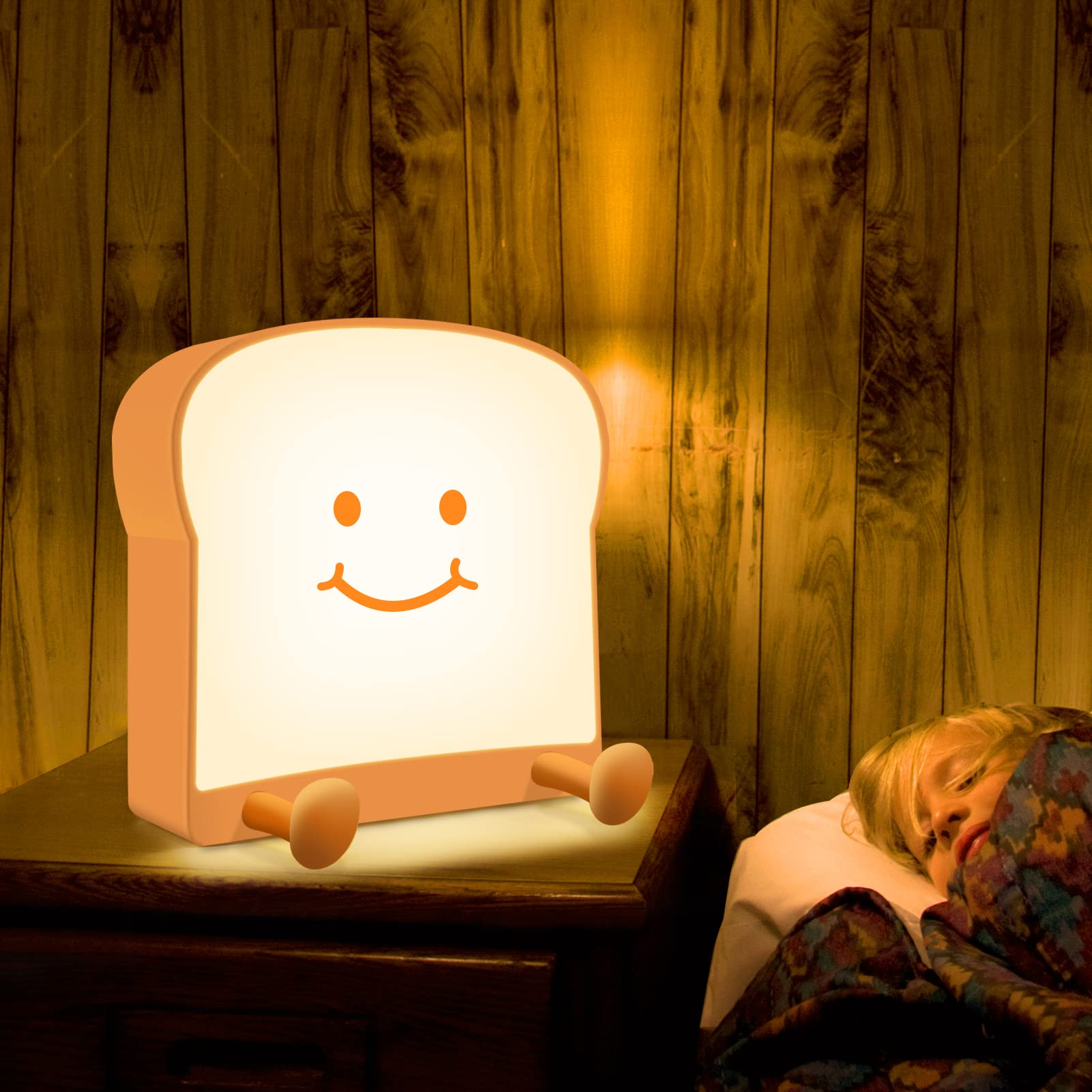 Cute Toast Night Light - Rechargeable LED Bread Lamp with Timer & Dimmable Brightness, Portable Bedside Nightlight with Phone Stand for Kids, Teens & College Students | Perfect for Bedrooms, Dorms & Birthday Gifts