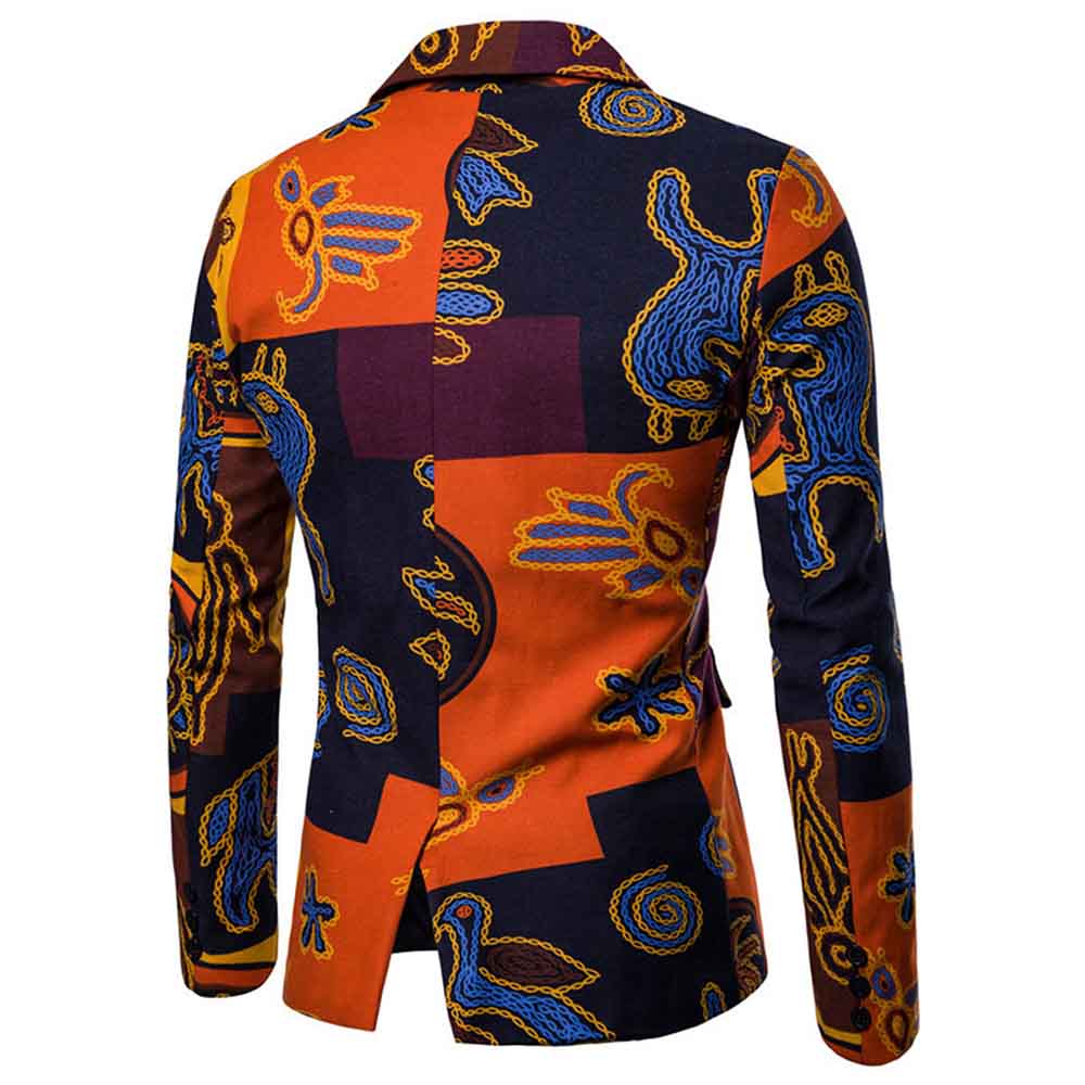 Men's Floral Printed Casual Blazer Coat - Orange Slim Fit Suit Jacket for Business Casual, Weddings & Outdoor Events